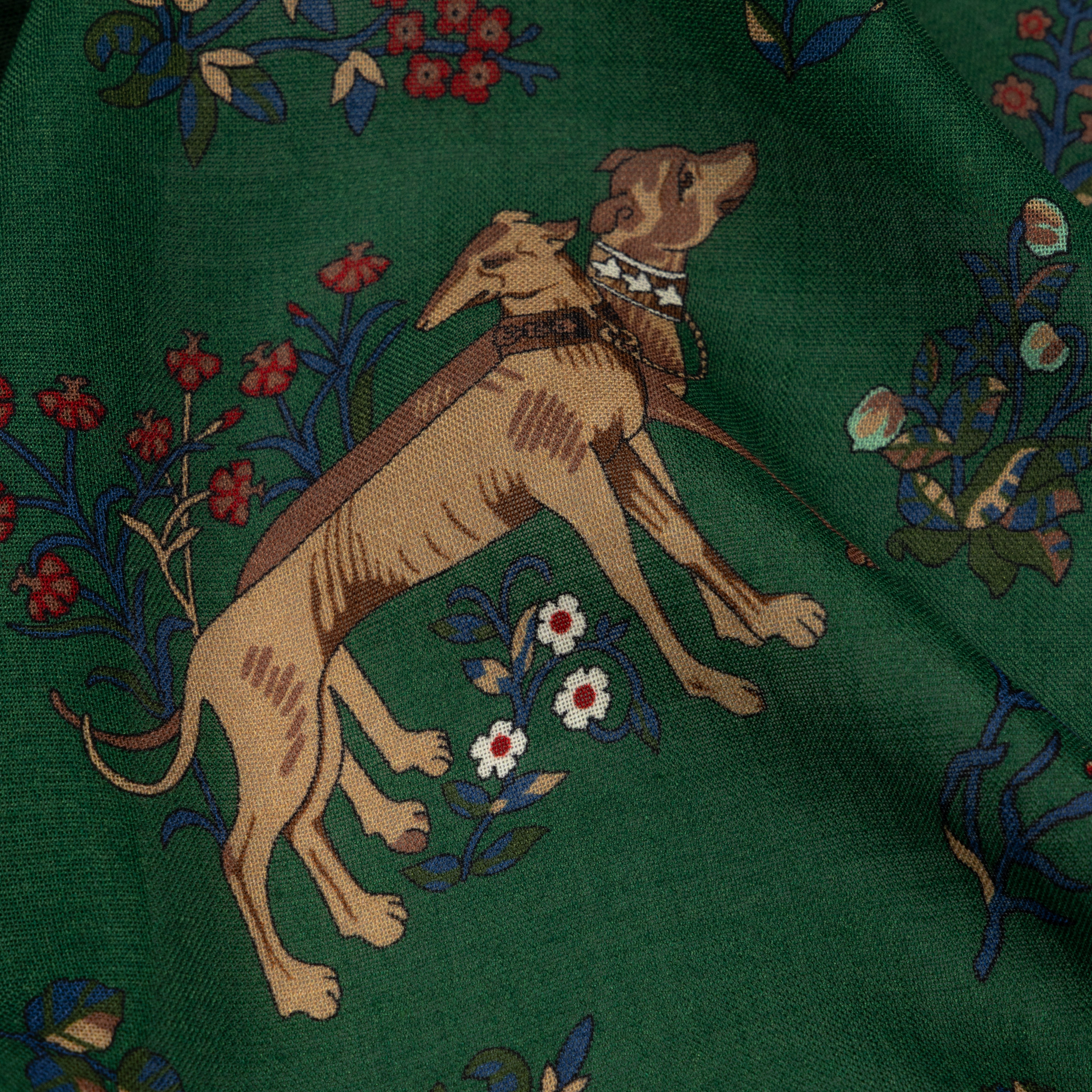 Green and Navy Sighthounds Wool-Silk Square Scarf