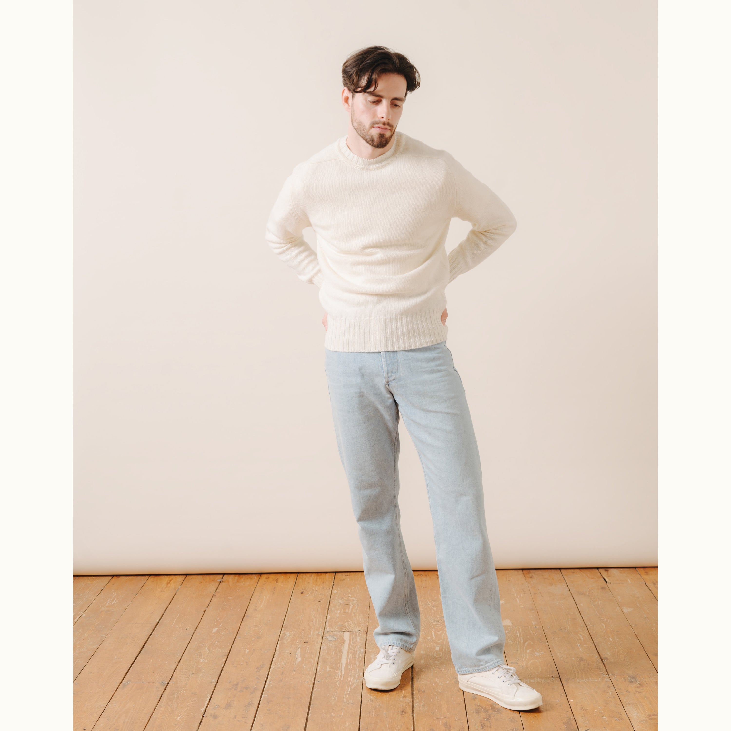 Ecru Vintage 3-Ply Saddle Shoulder Crew Neck