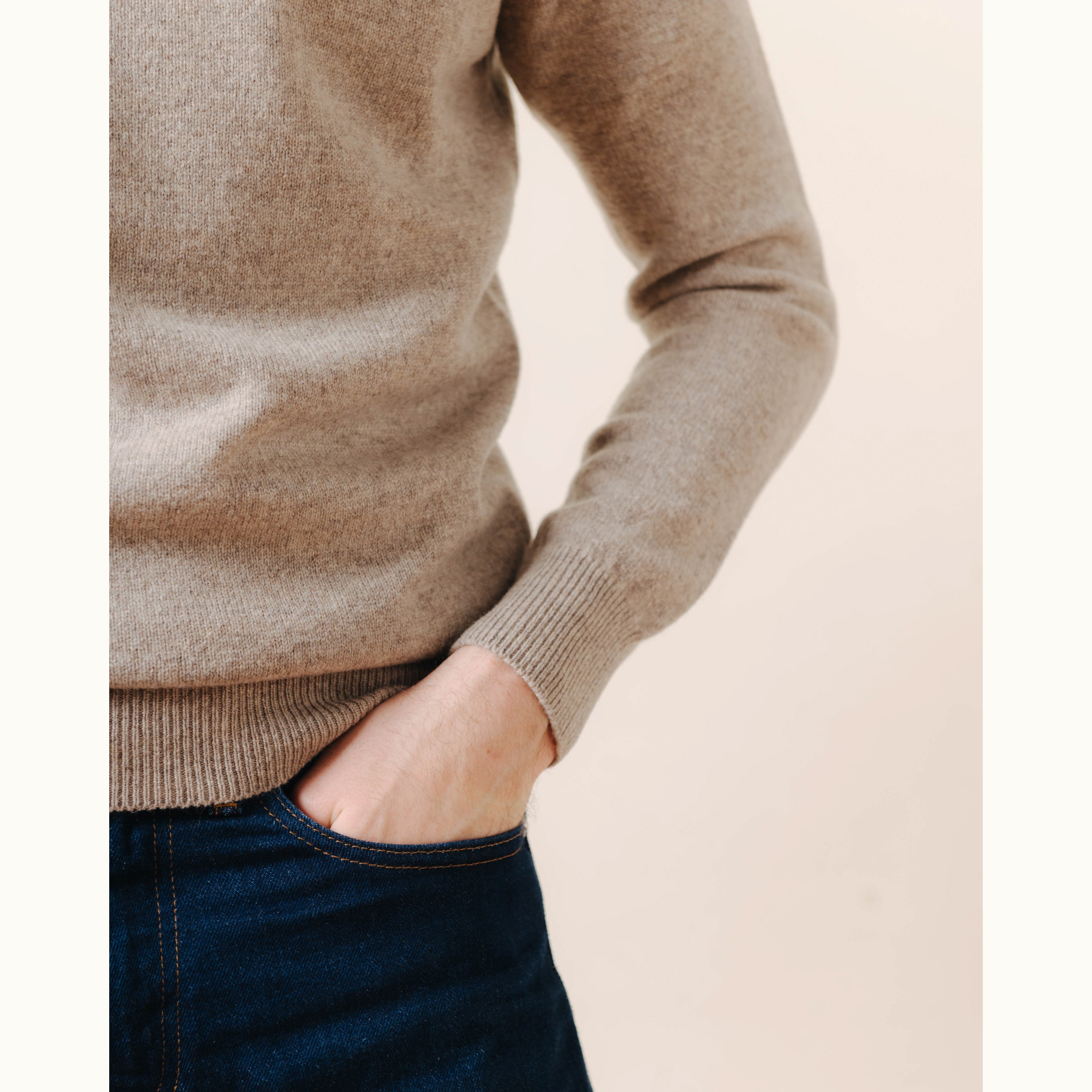 Taupe Lambswool Saddle Shoulder Crew Neck