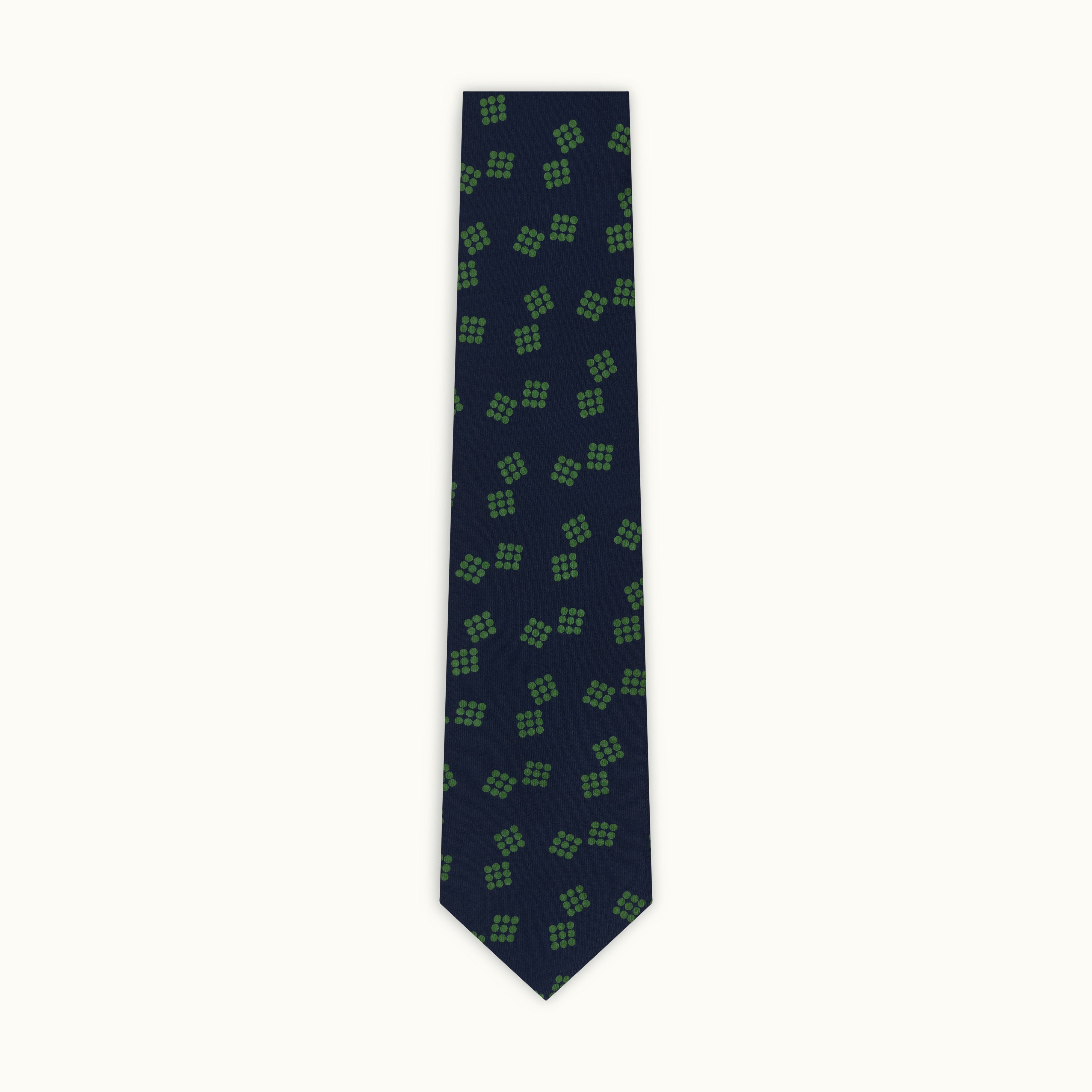 Navy & Green Deco Spot Printed Silk Tie