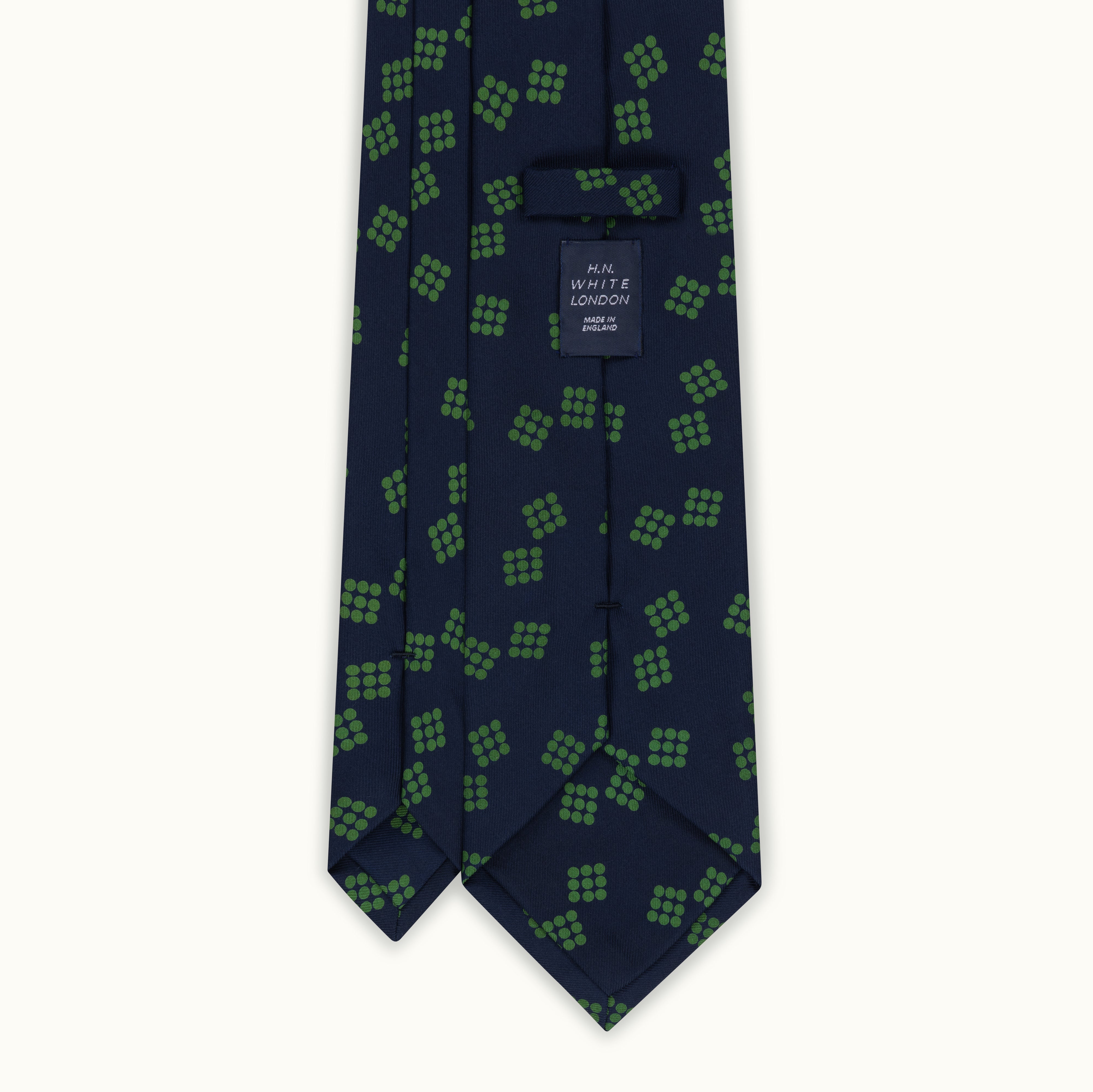 Navy & Green Deco Spot Printed Silk Tie