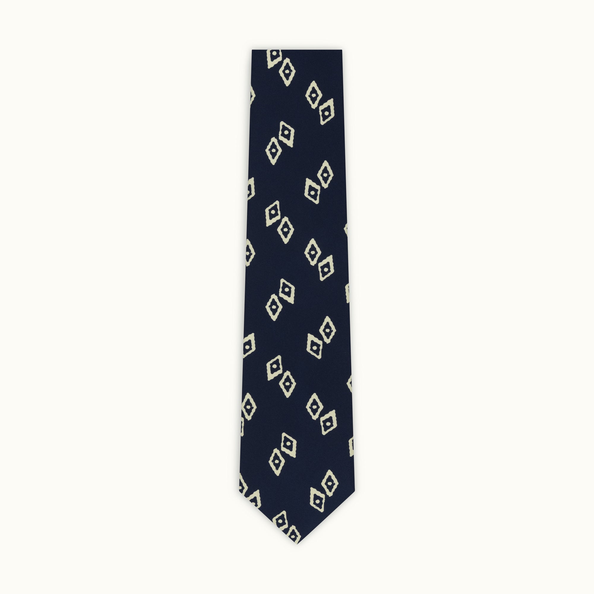 Navy Blue Scattered Diamond Printed Silk Tie
