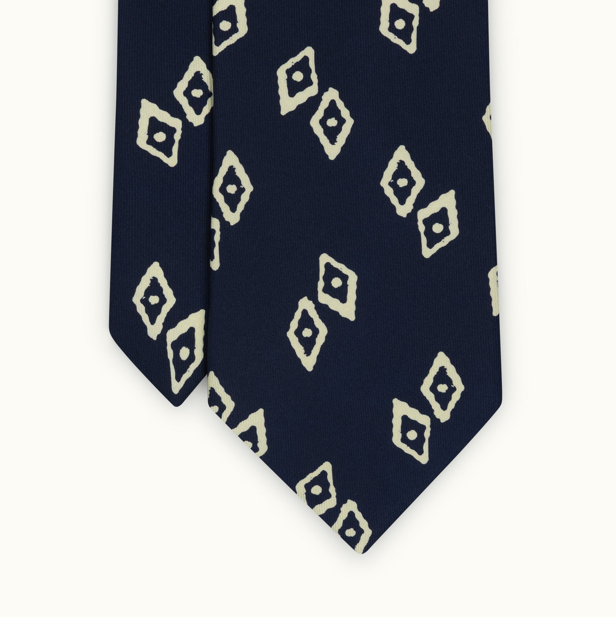 Navy Blue Scattered Diamond Printed Silk Tie