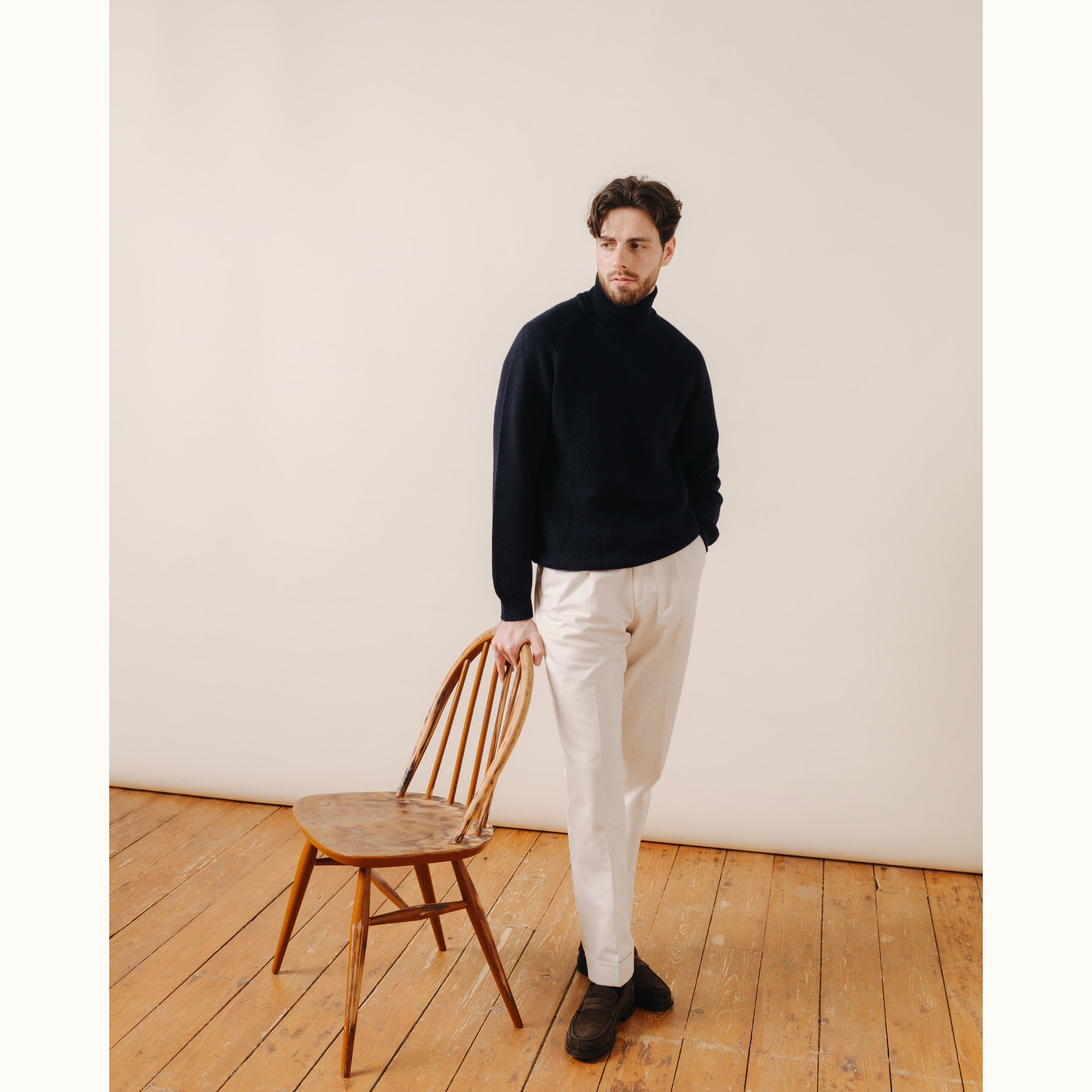 Navy Raglan Cashmere Roll Neck