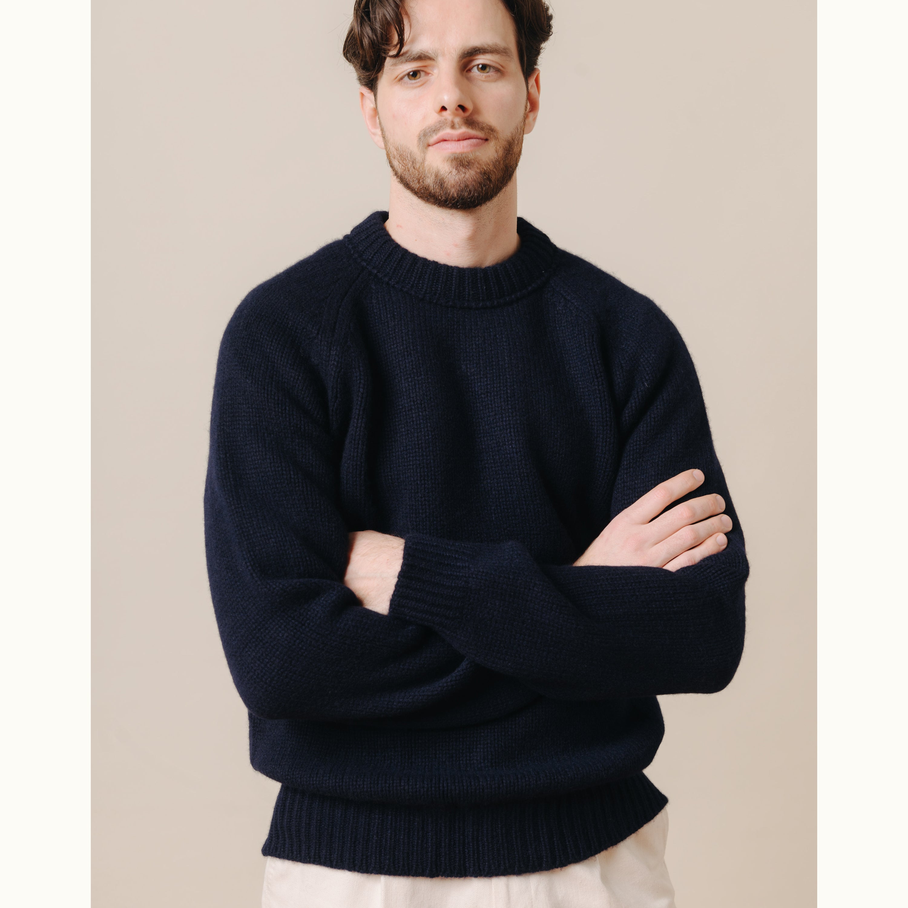 Navy Raglan Cashmere Crew Neck