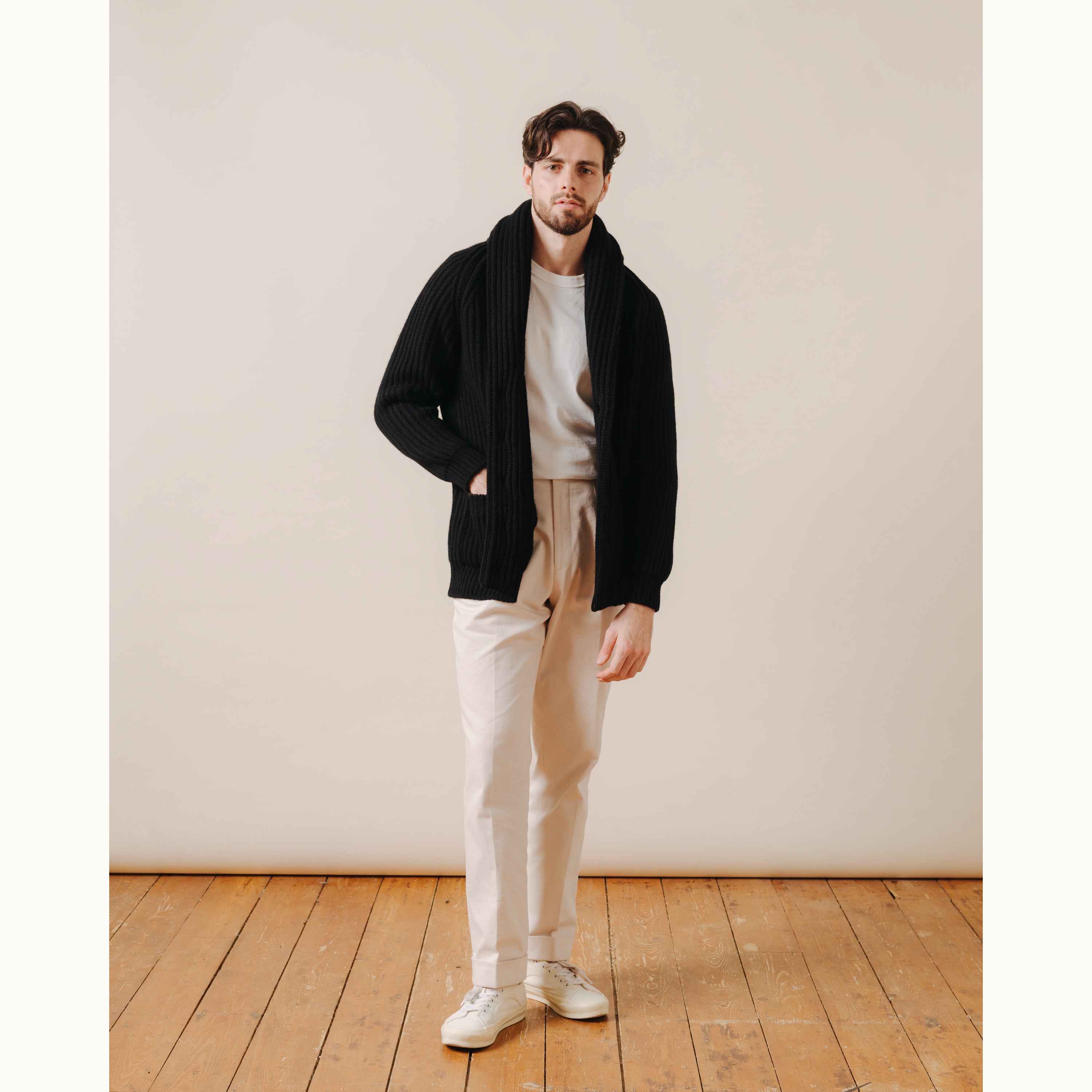 Black Lambswool Shawl Collar Cardigan