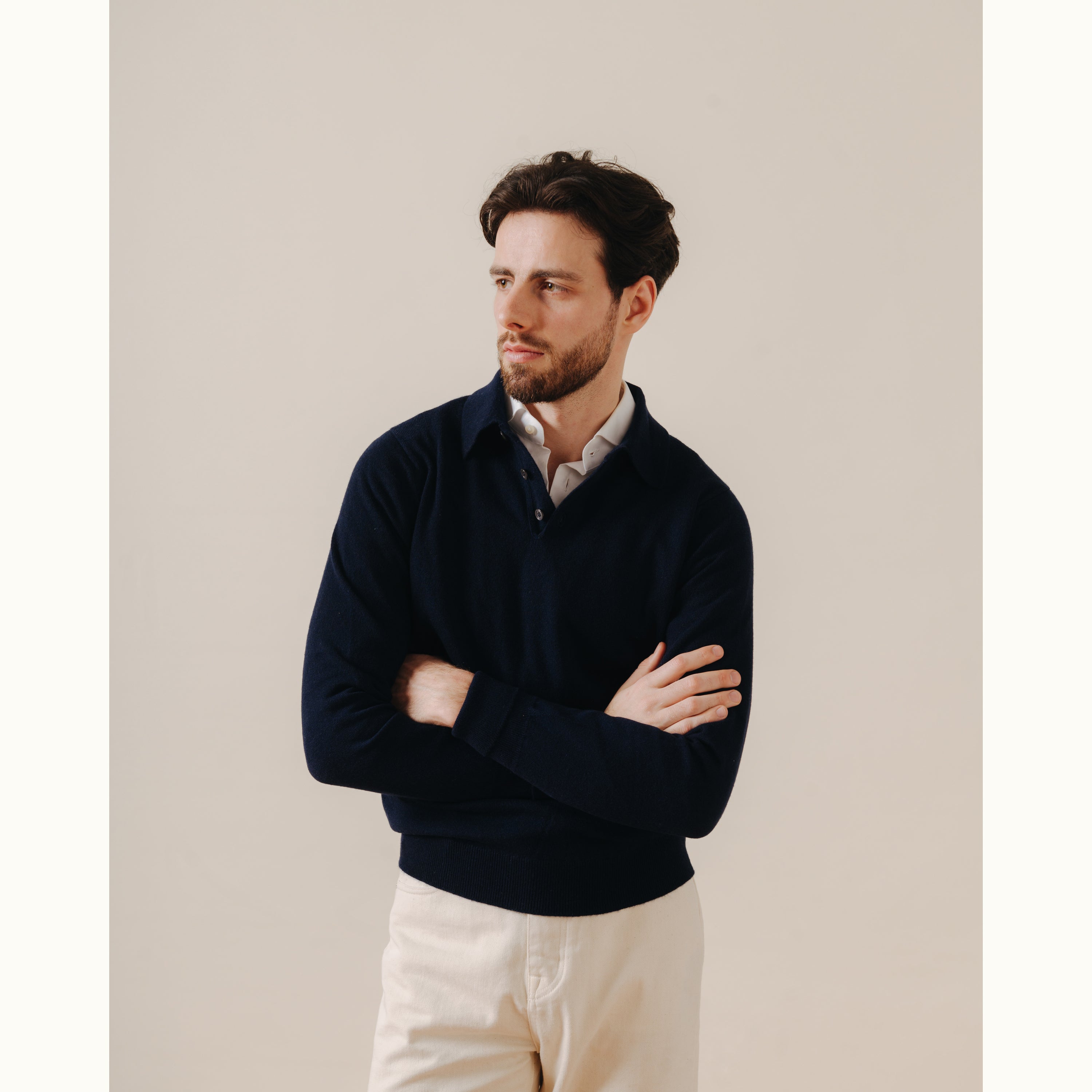 Navy Blue Cashmere Knitted Polo