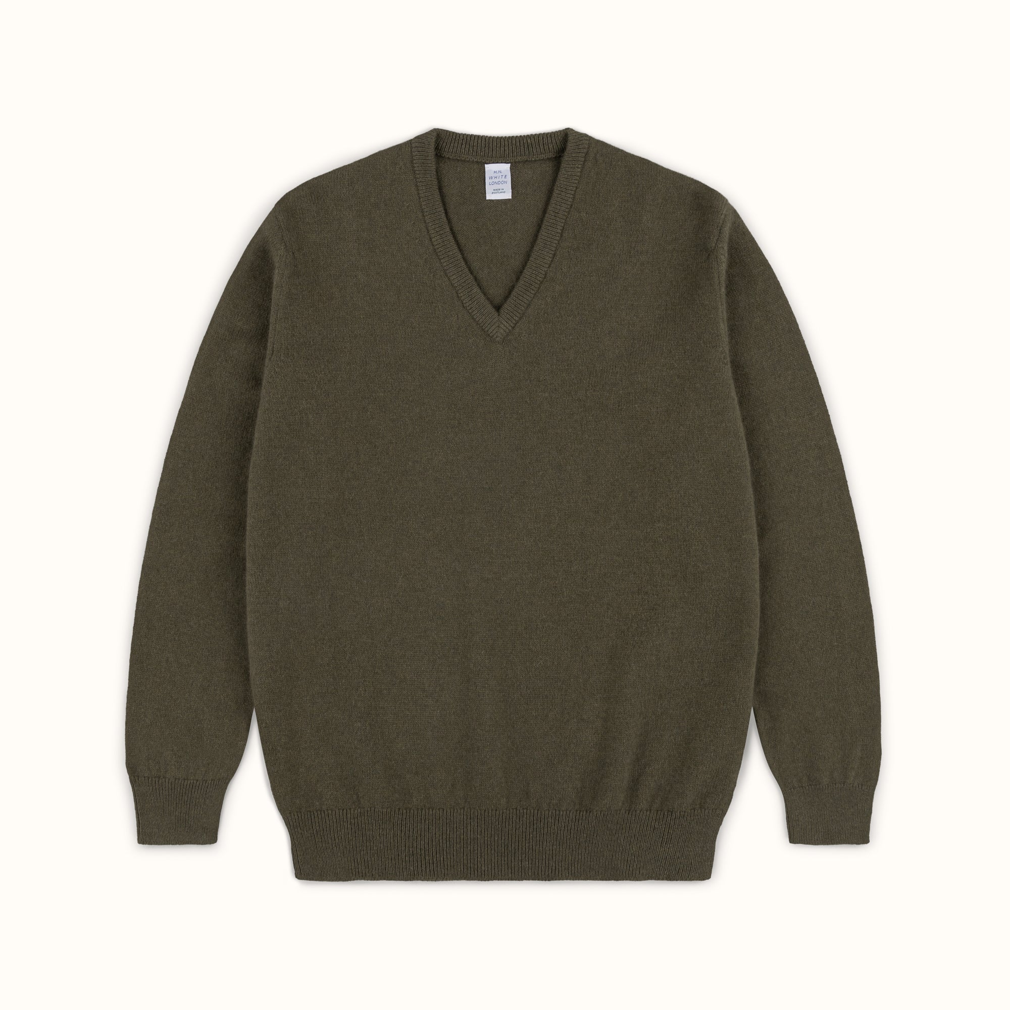 Olive Merino-Angora V-Neck Jumper