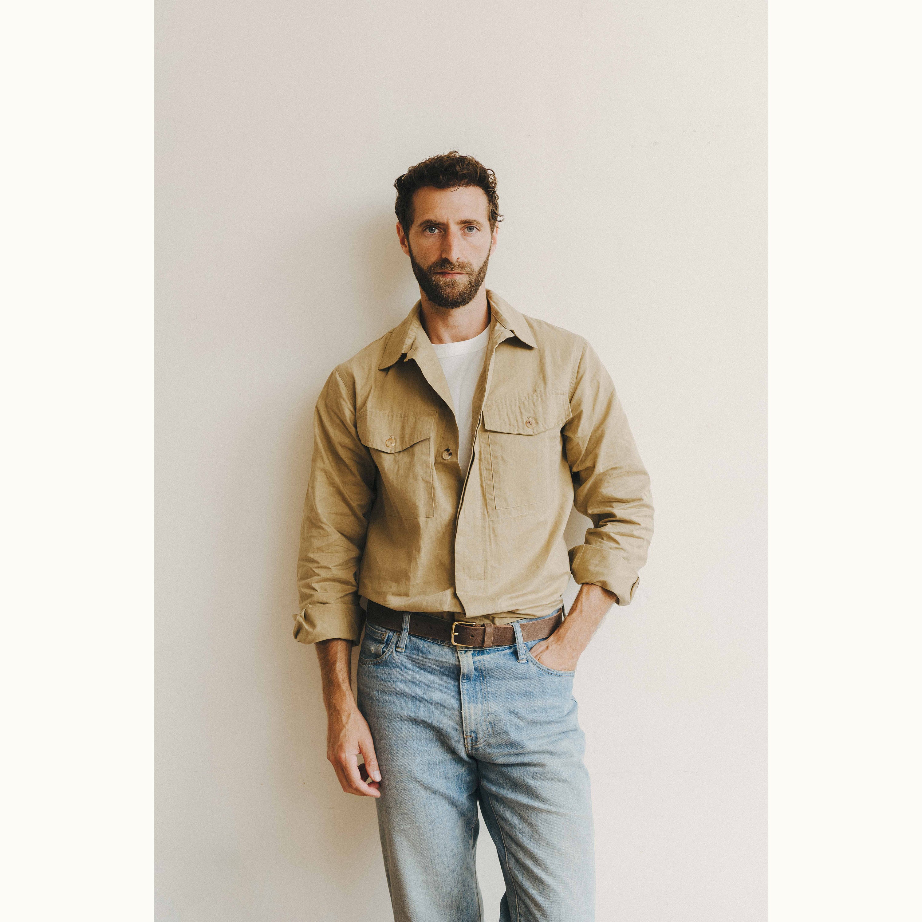 Beige Herringbone Cotton Field Shirt