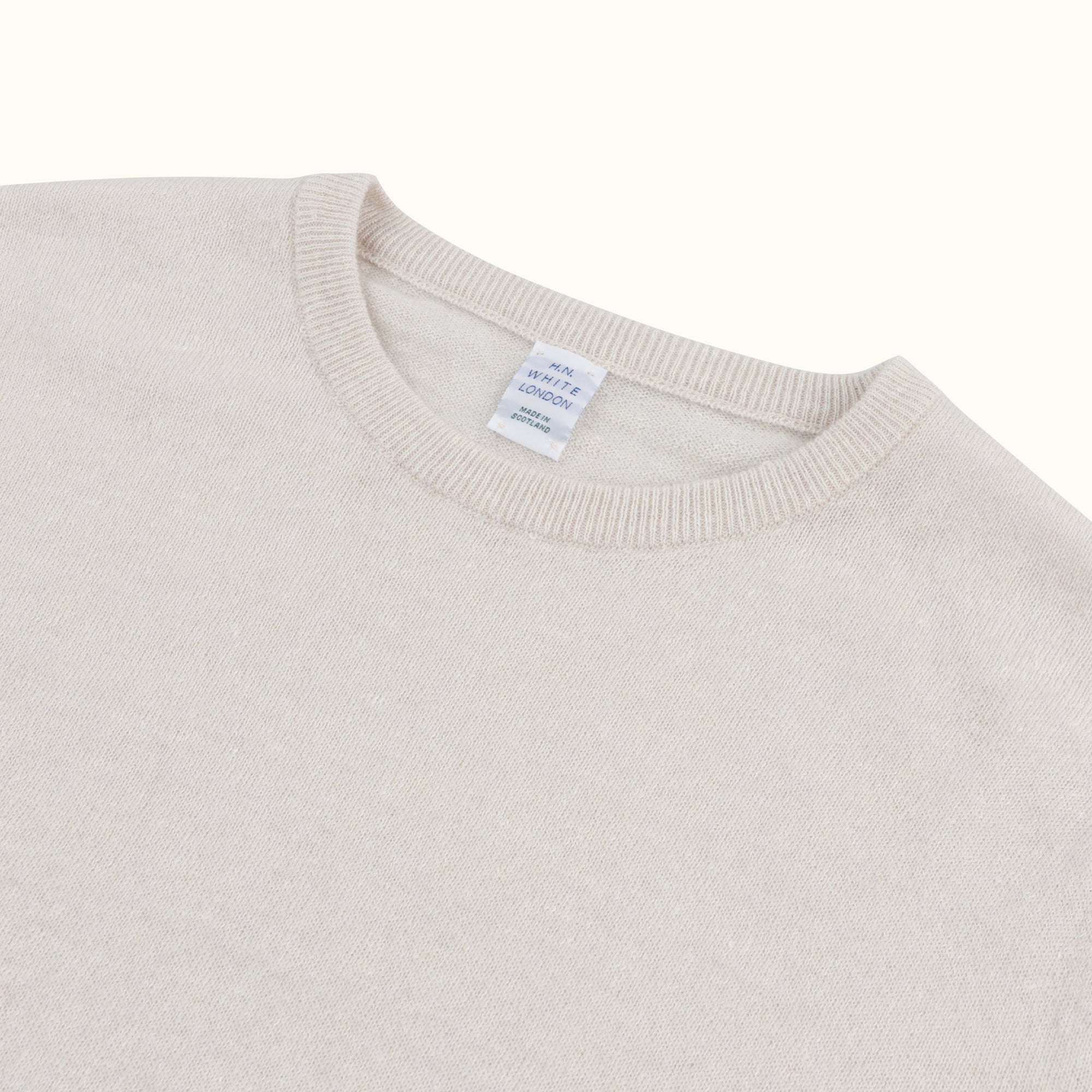 Ecru Cashmere-Linen Crew Neck Jumper