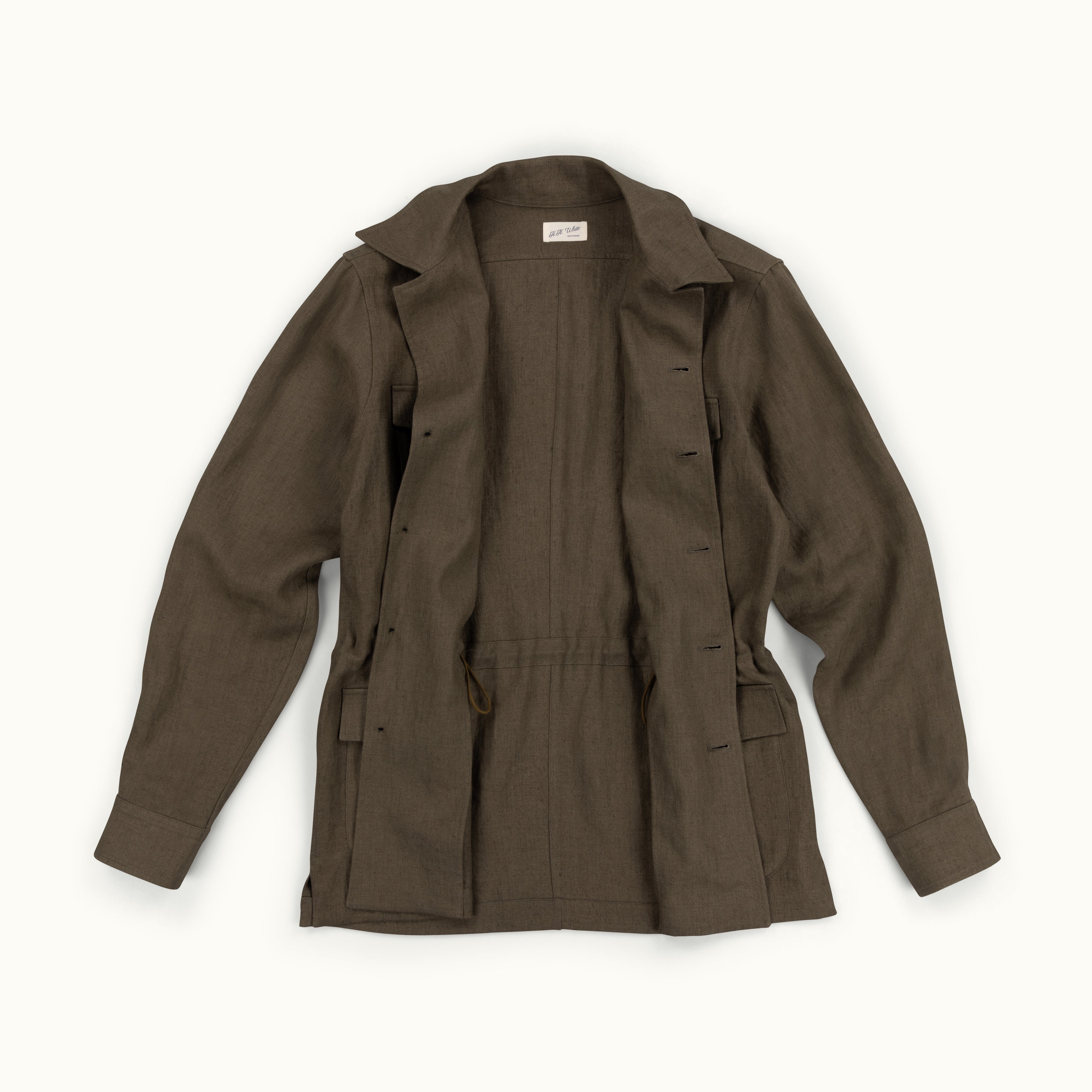Olive Washed Linen Safari Jacket