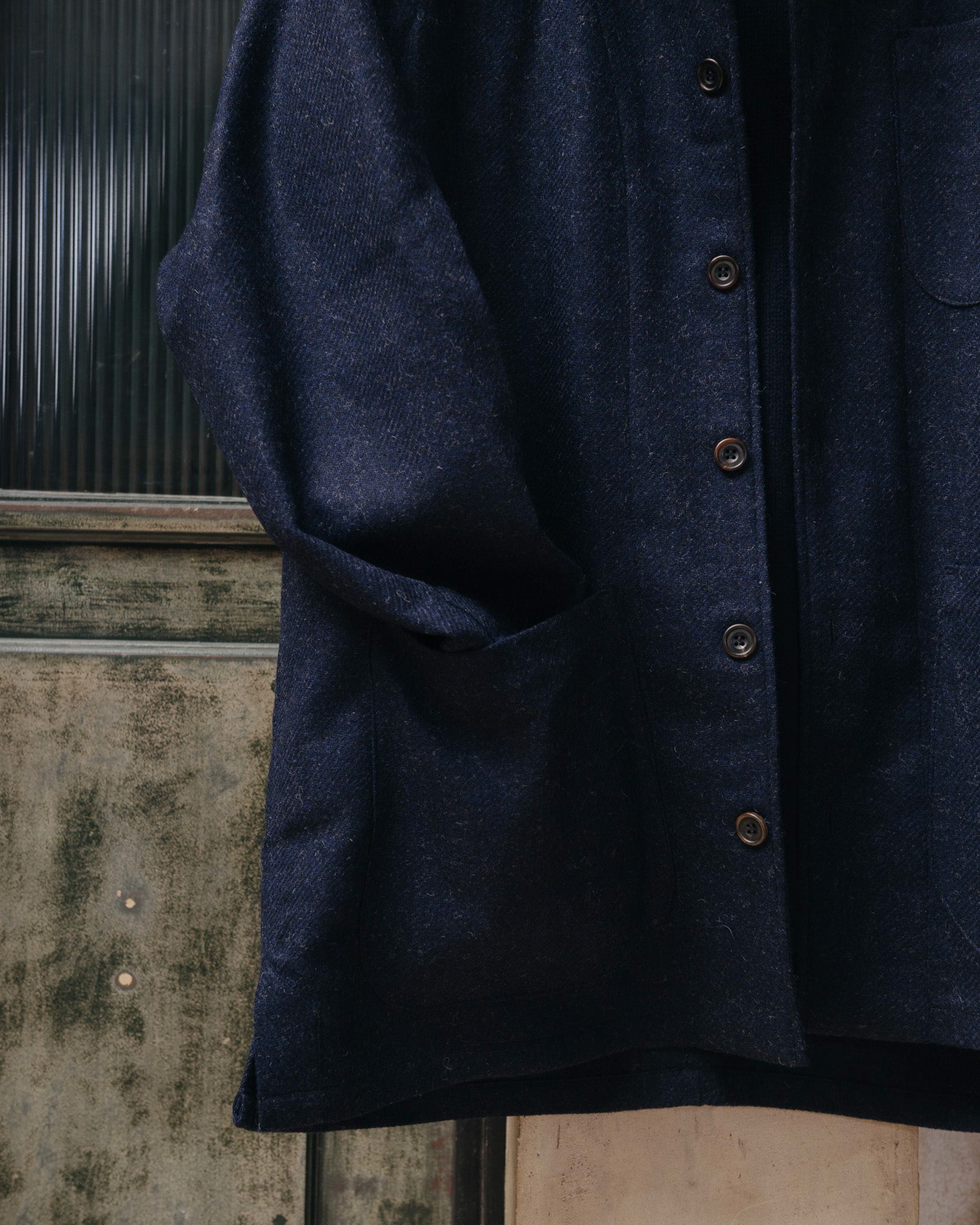 Navy Blue Shetland Tweed Chore Jacket