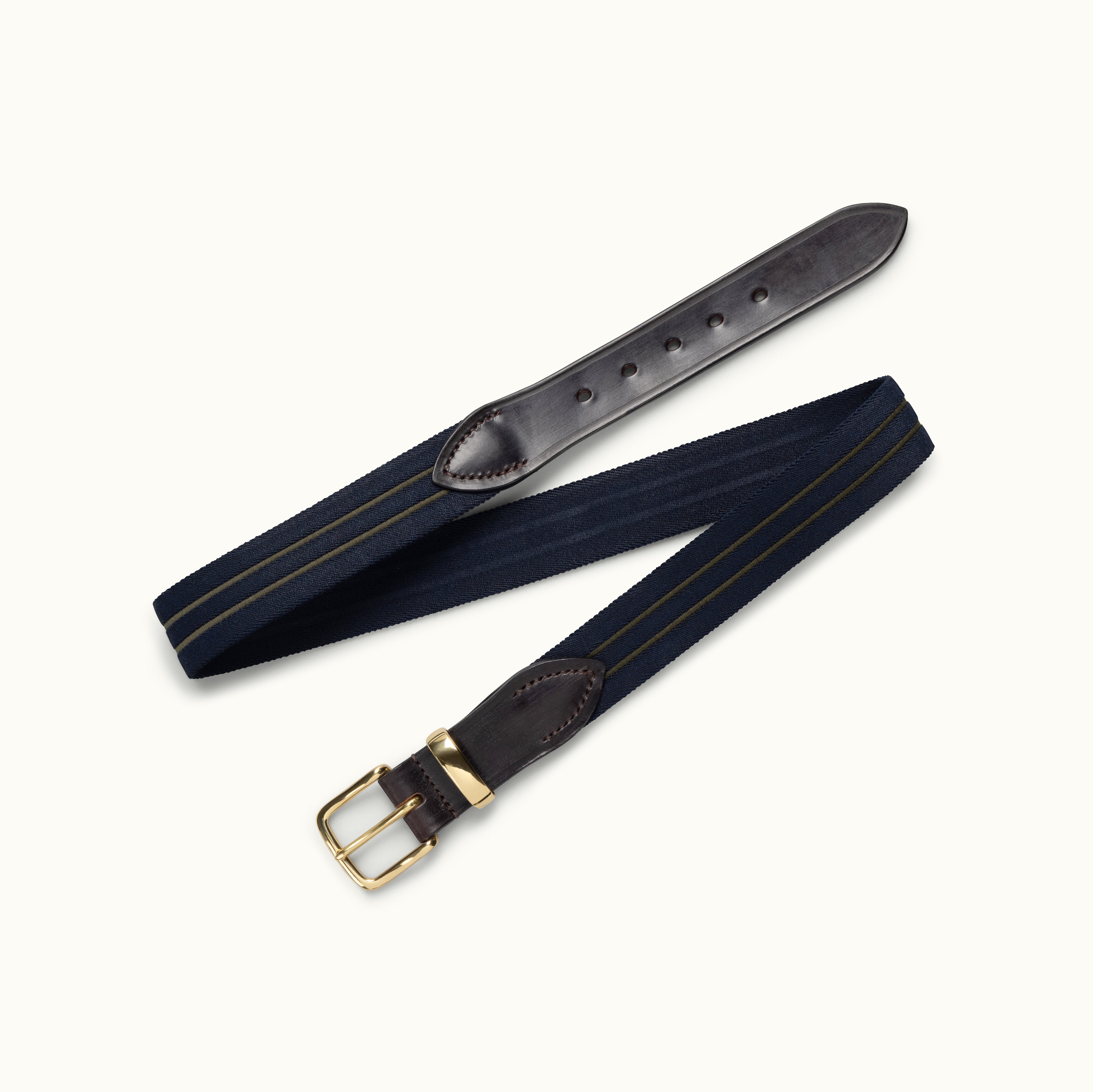 Navy Blue Striped Webbing Belt