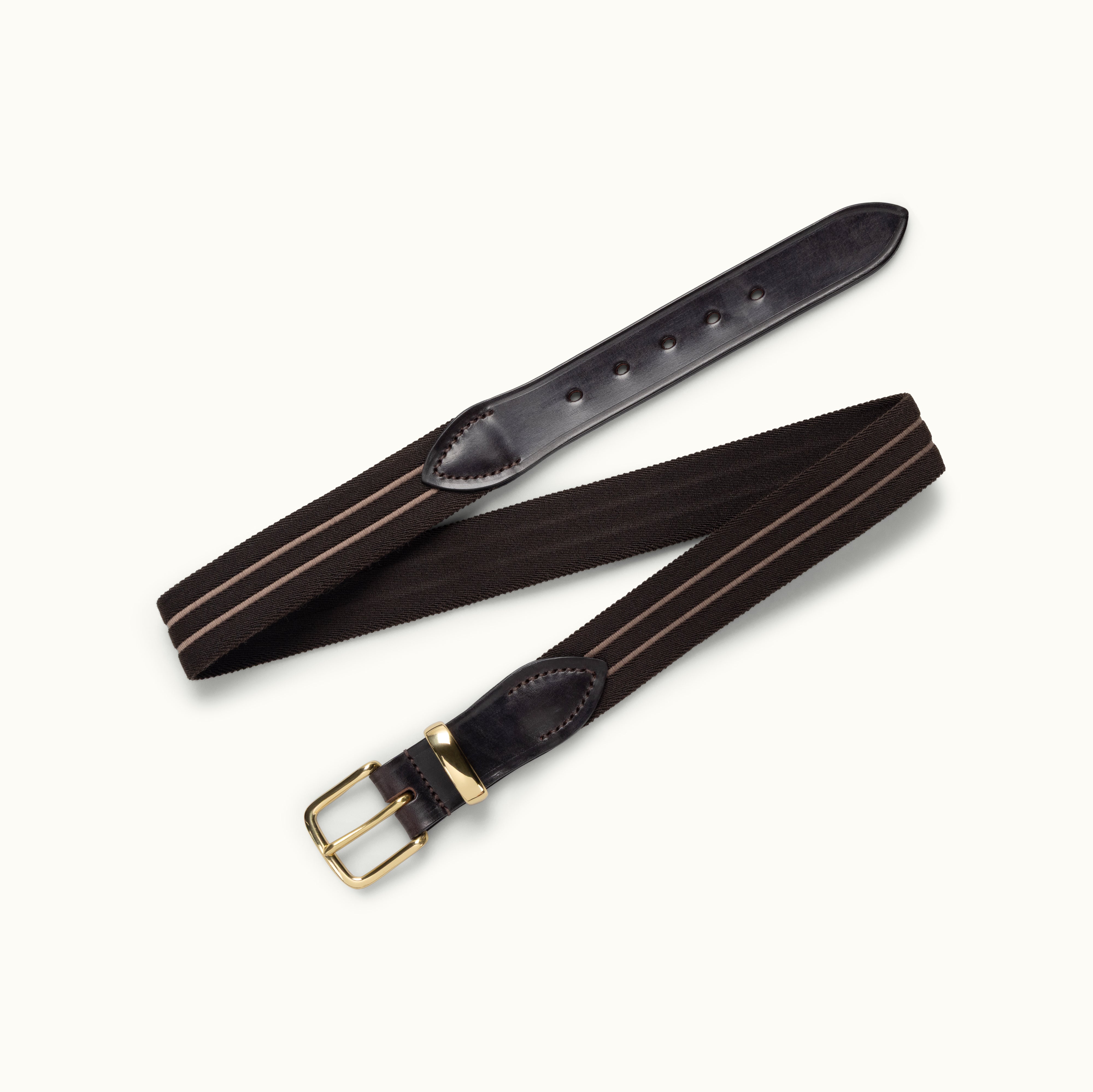 Dark Brown Striped Webbing Belt