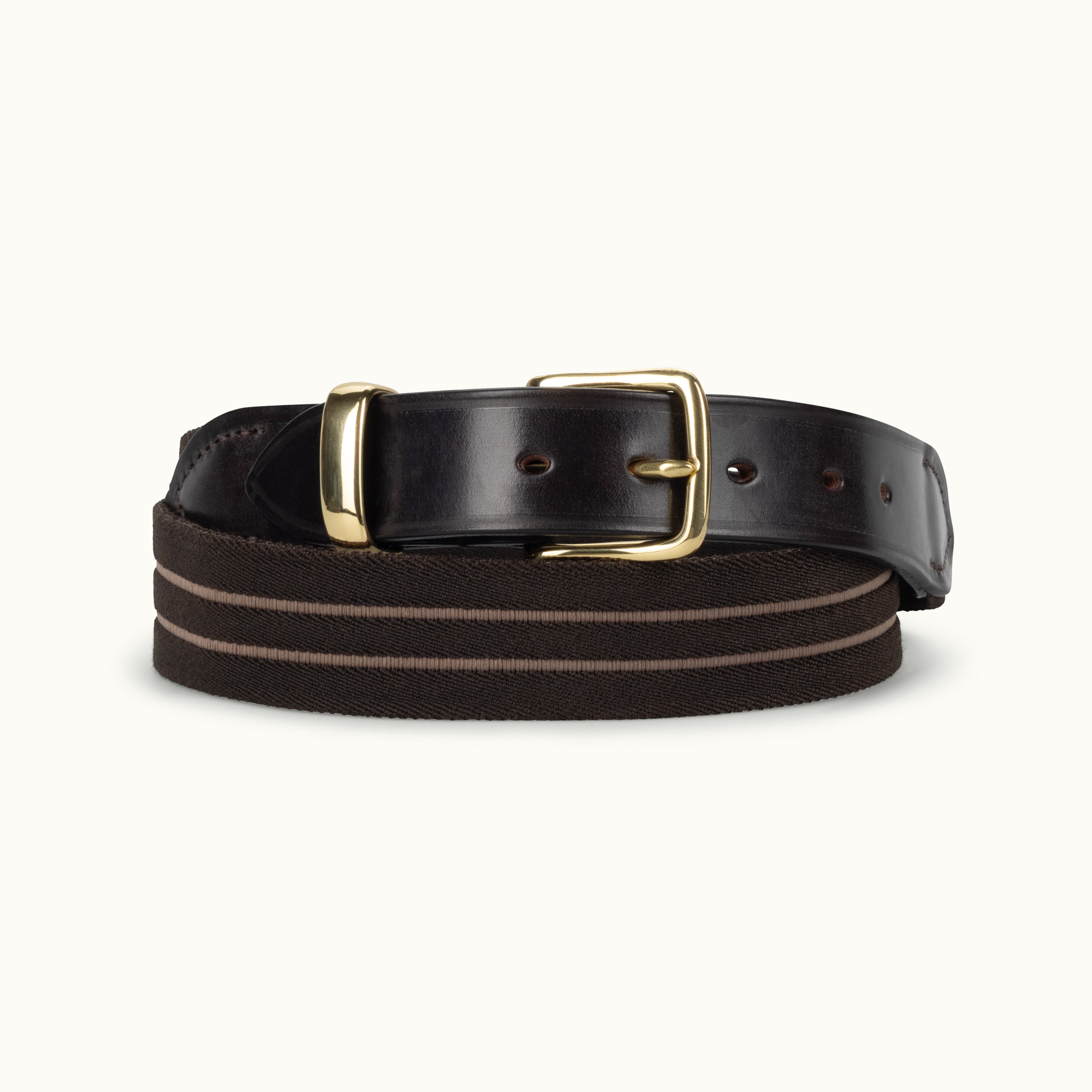 Dark Brown Striped Webbing Belt