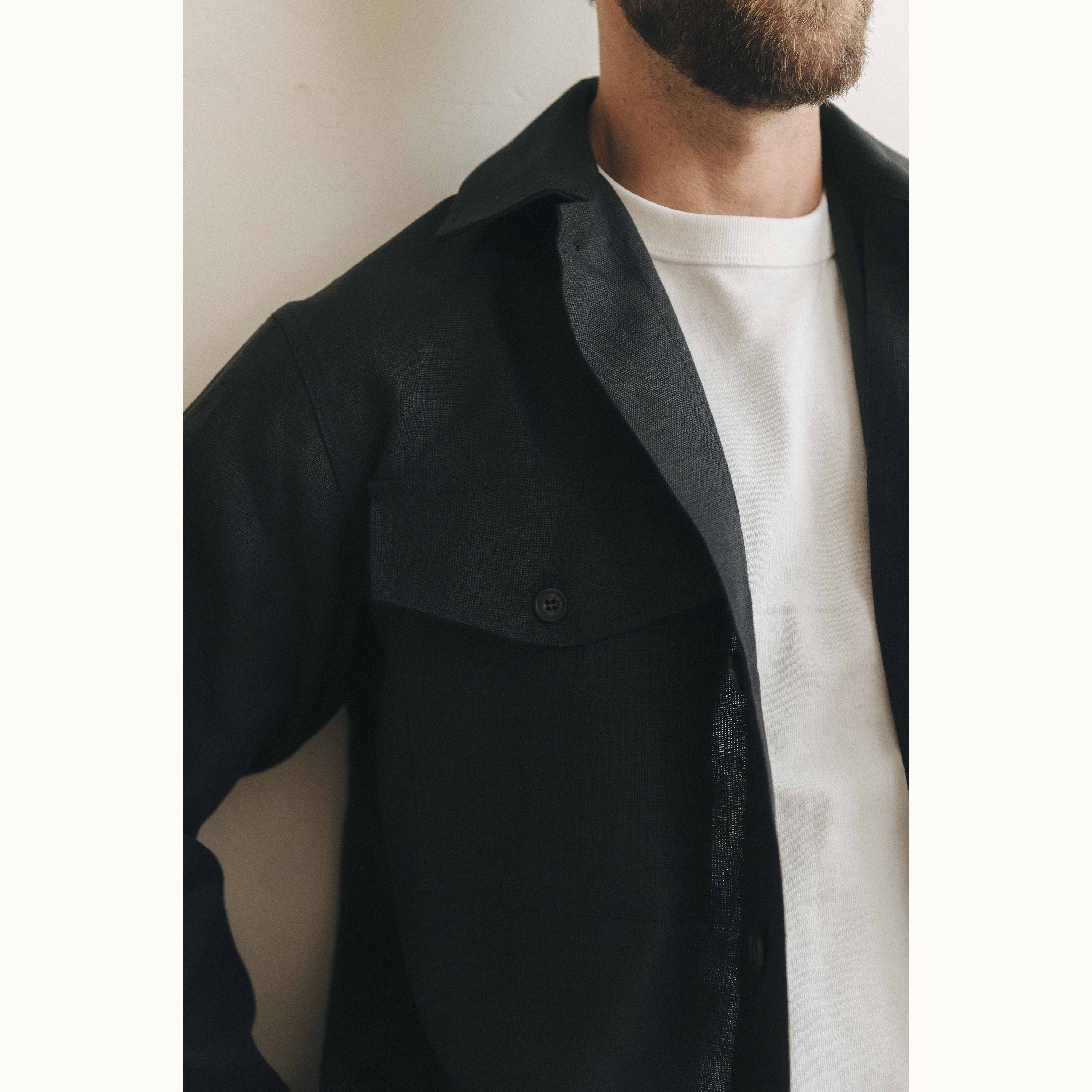 Black Irish Linen Field Shirt