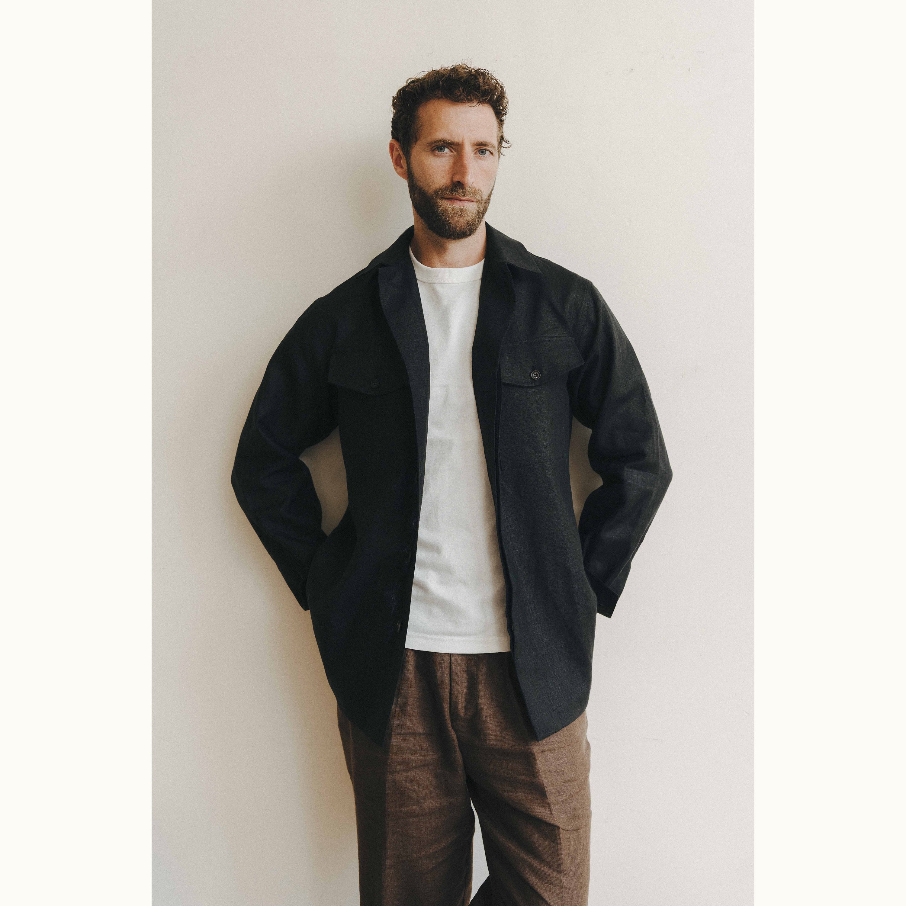 Black Irish Linen Field Shirt