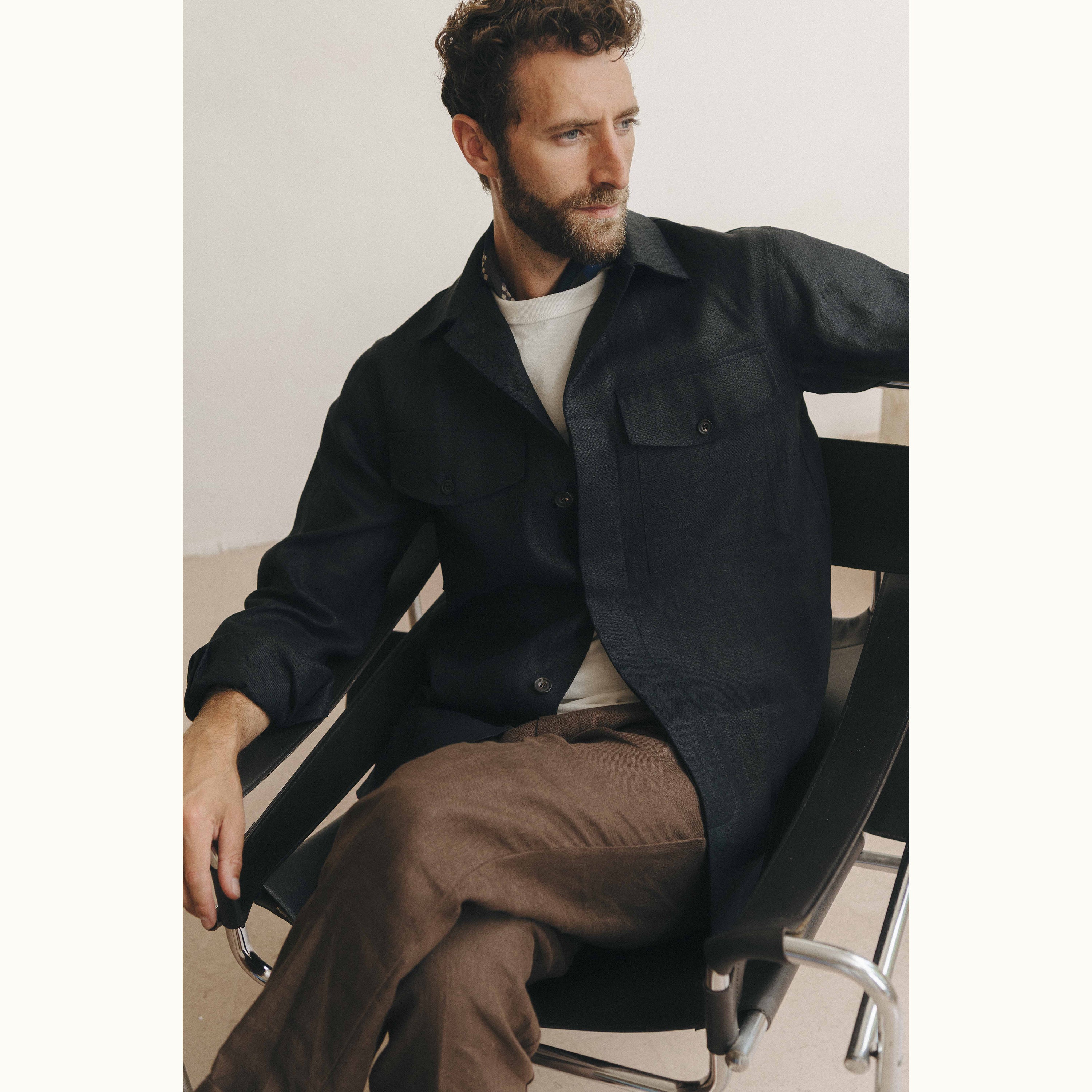 Black Irish Linen Field Shirt