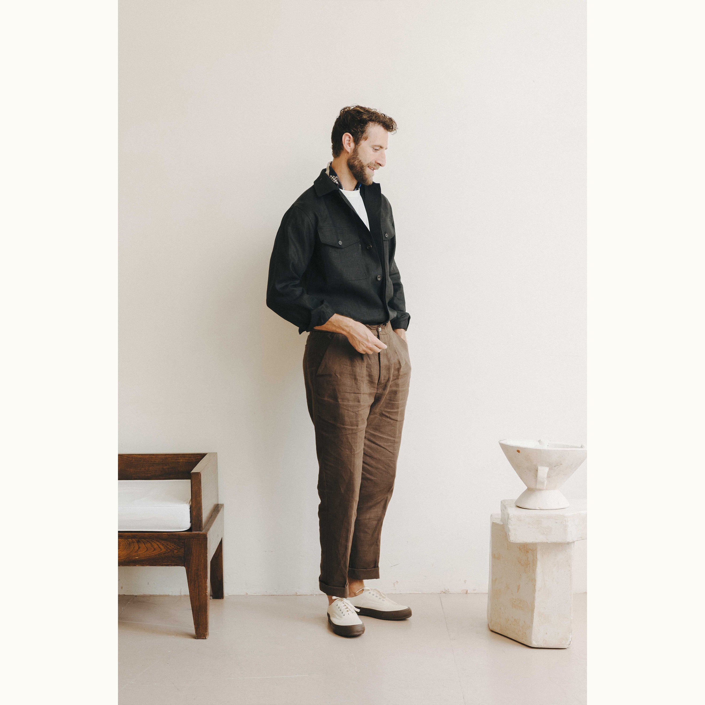 Black Irish Linen Field Shirt