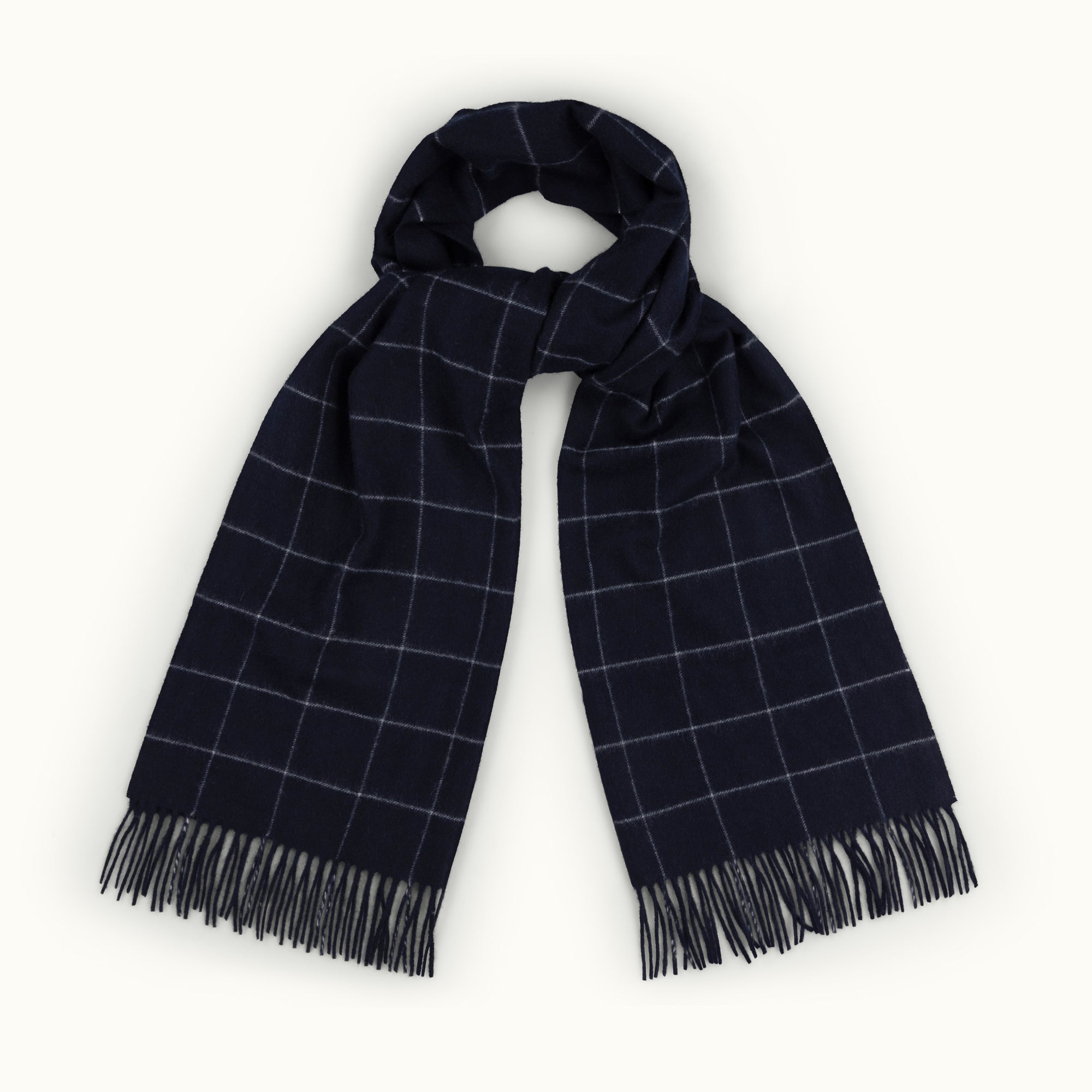Navy Windowpane Cashmere Scarf