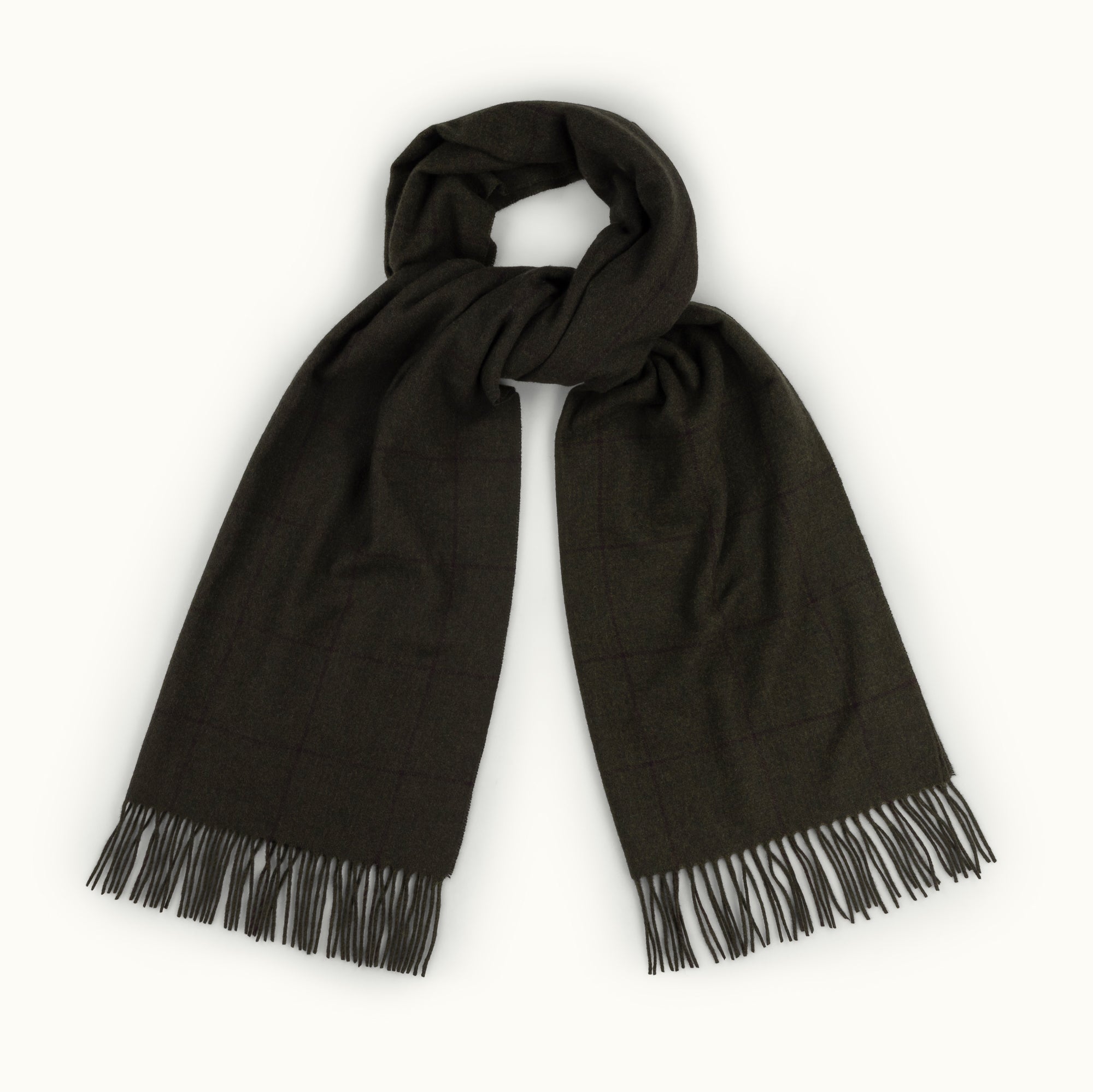 Dark Green Windowpane Cashmere Scarf