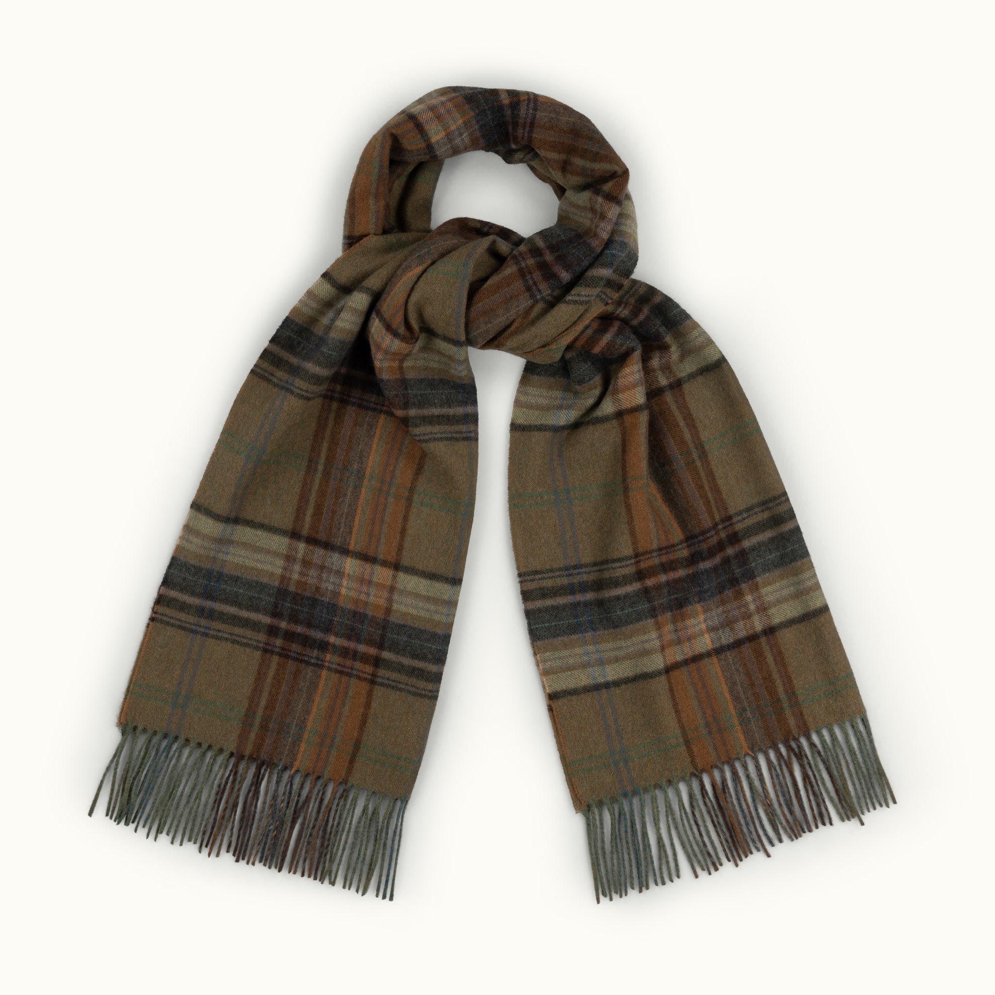 Green, Brown & Rust Check Cashmere Scarf
