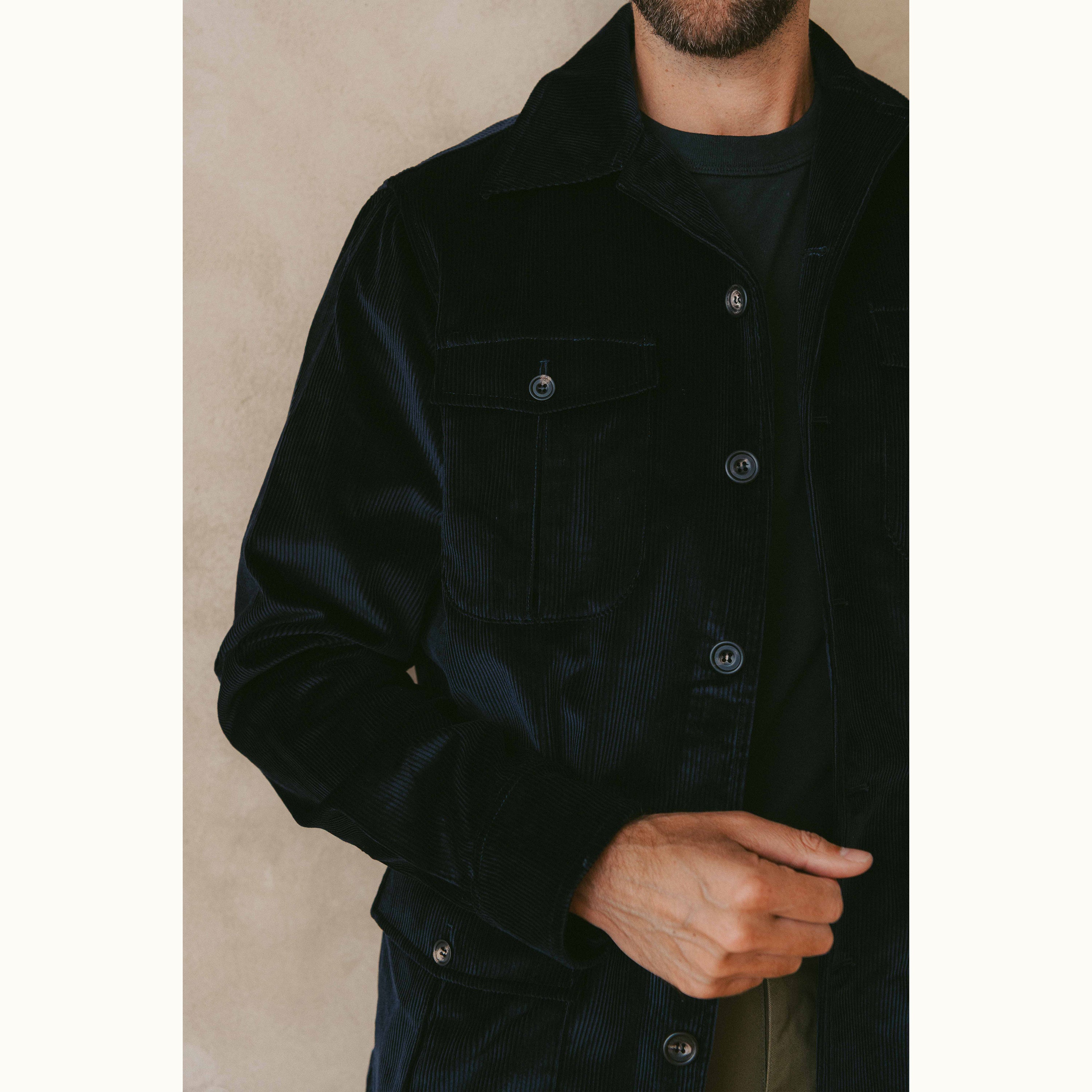 Navy Blue Corduroy Safari Jacket
