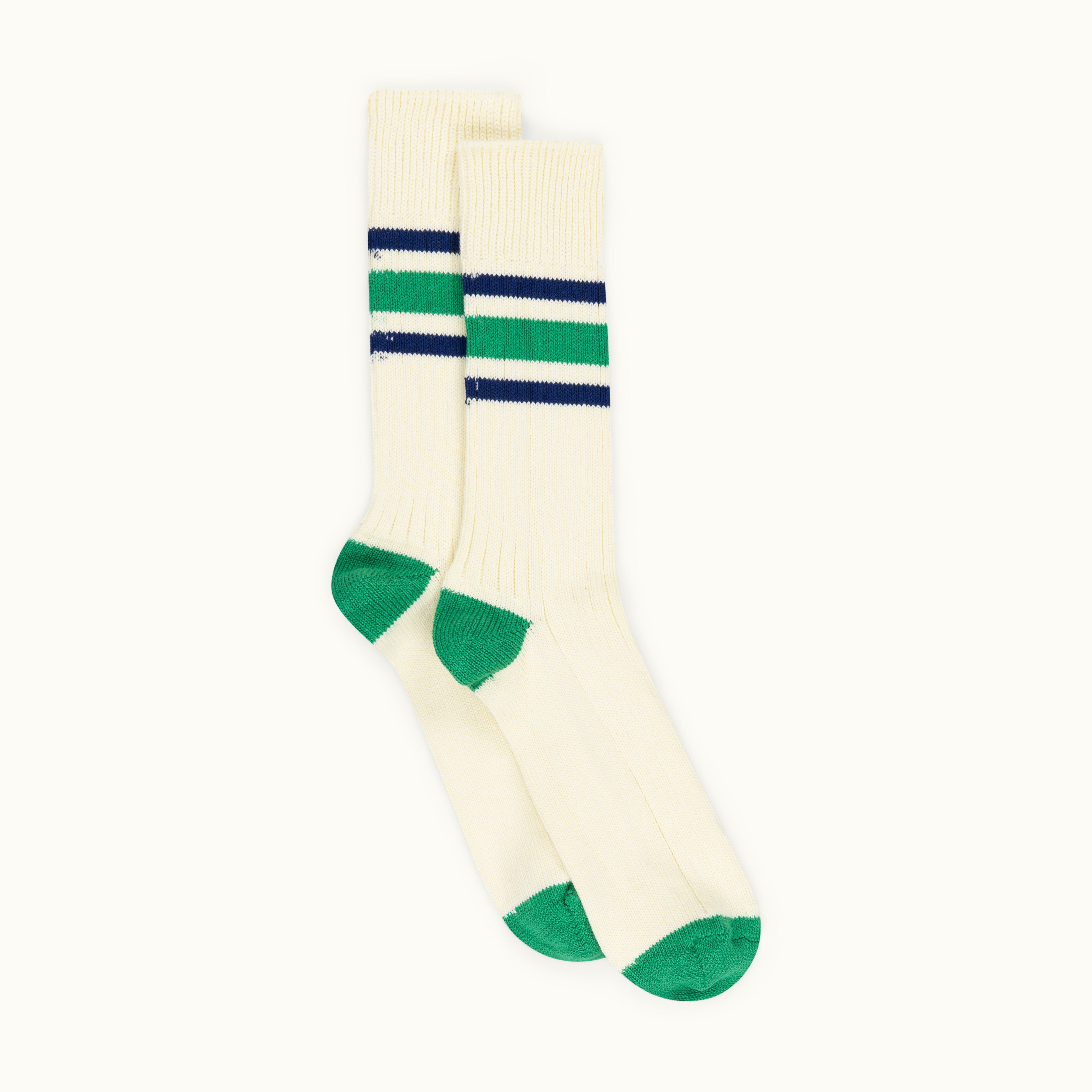 Ivy Stripe Cotton Sports Sock - Ecru/Kelly Green/Blue