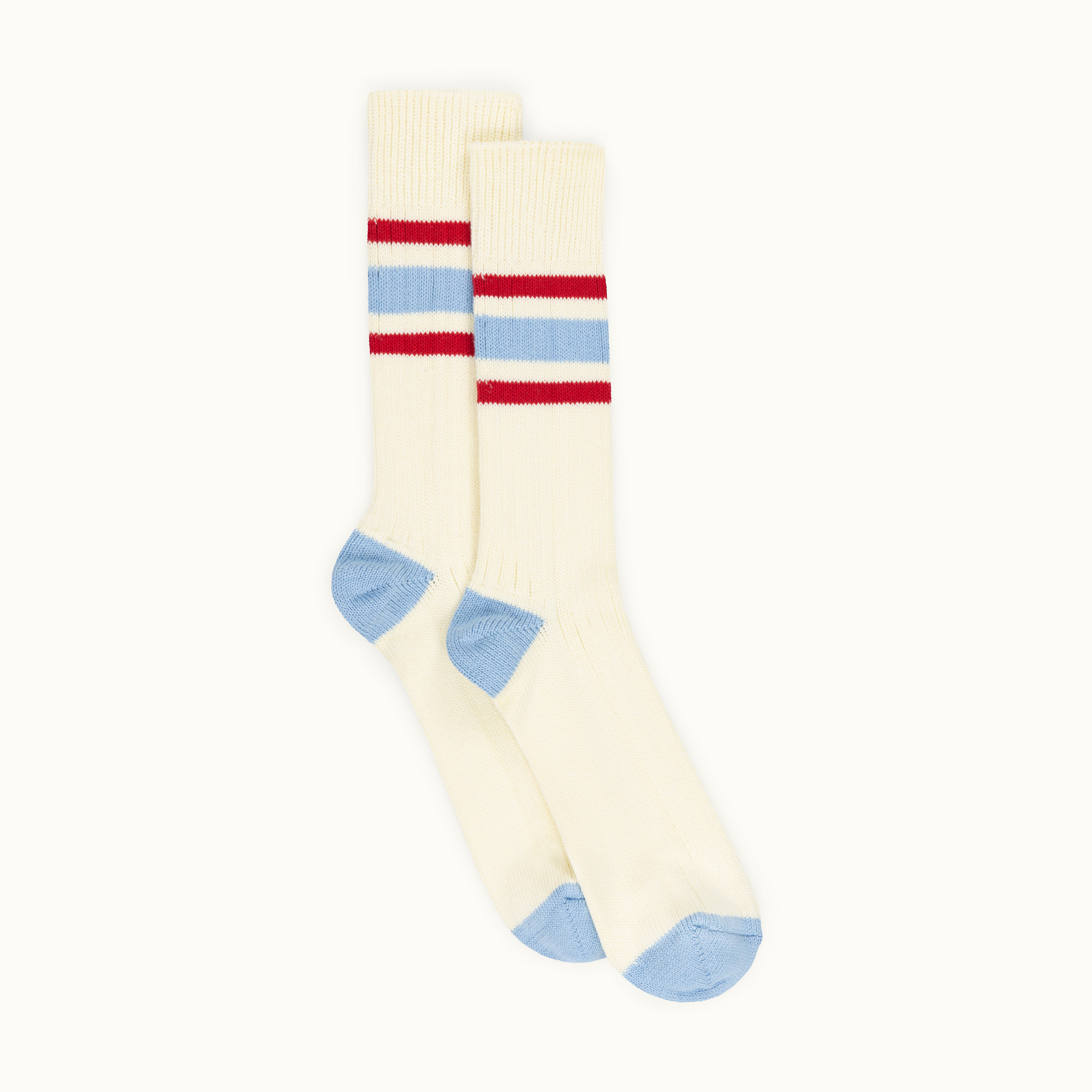 Ivy Stripe Cotton Sports Sock - Ecru/Sky/Red
