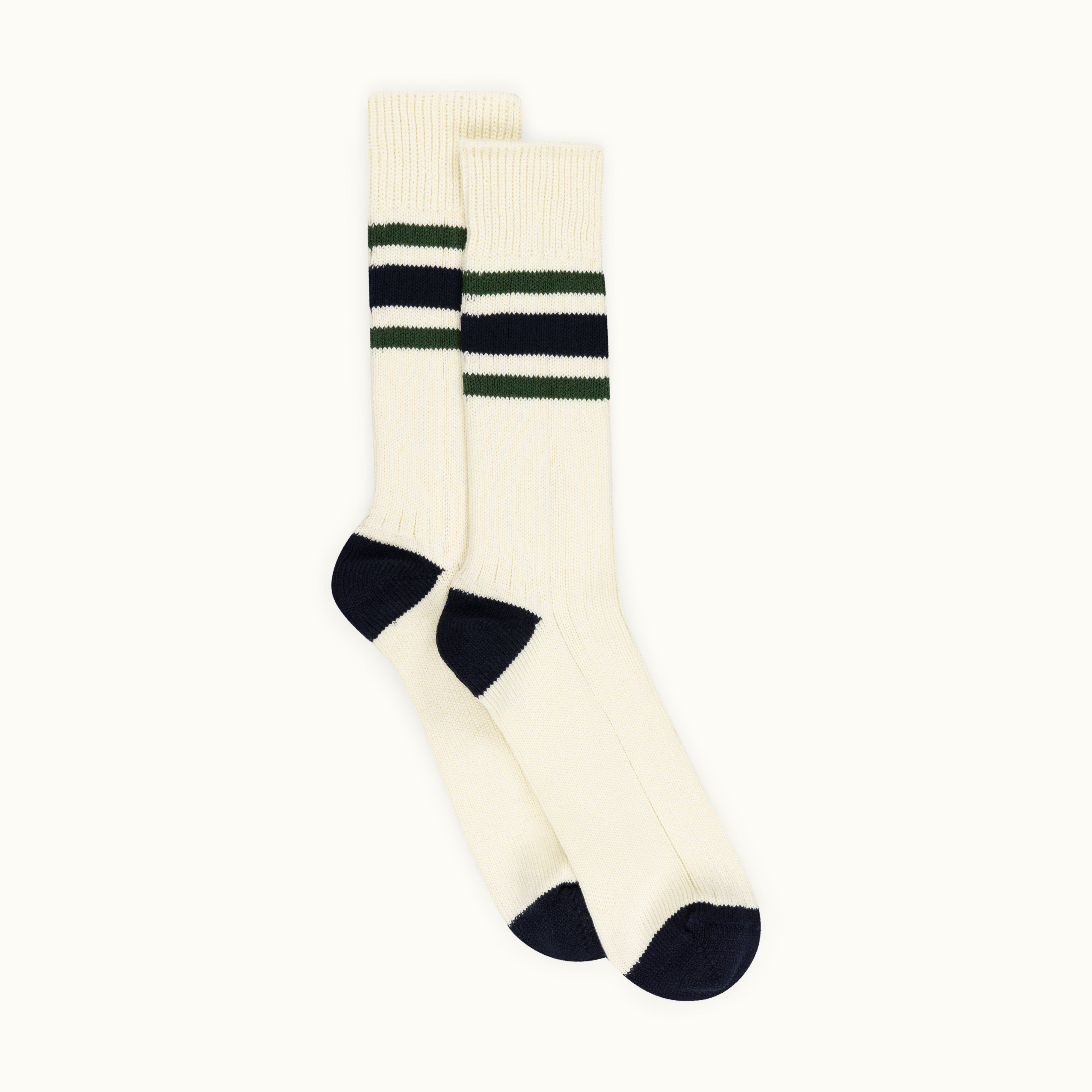 Ivy Stripe Cotton Sports Sock - Ecru/Navy/Green