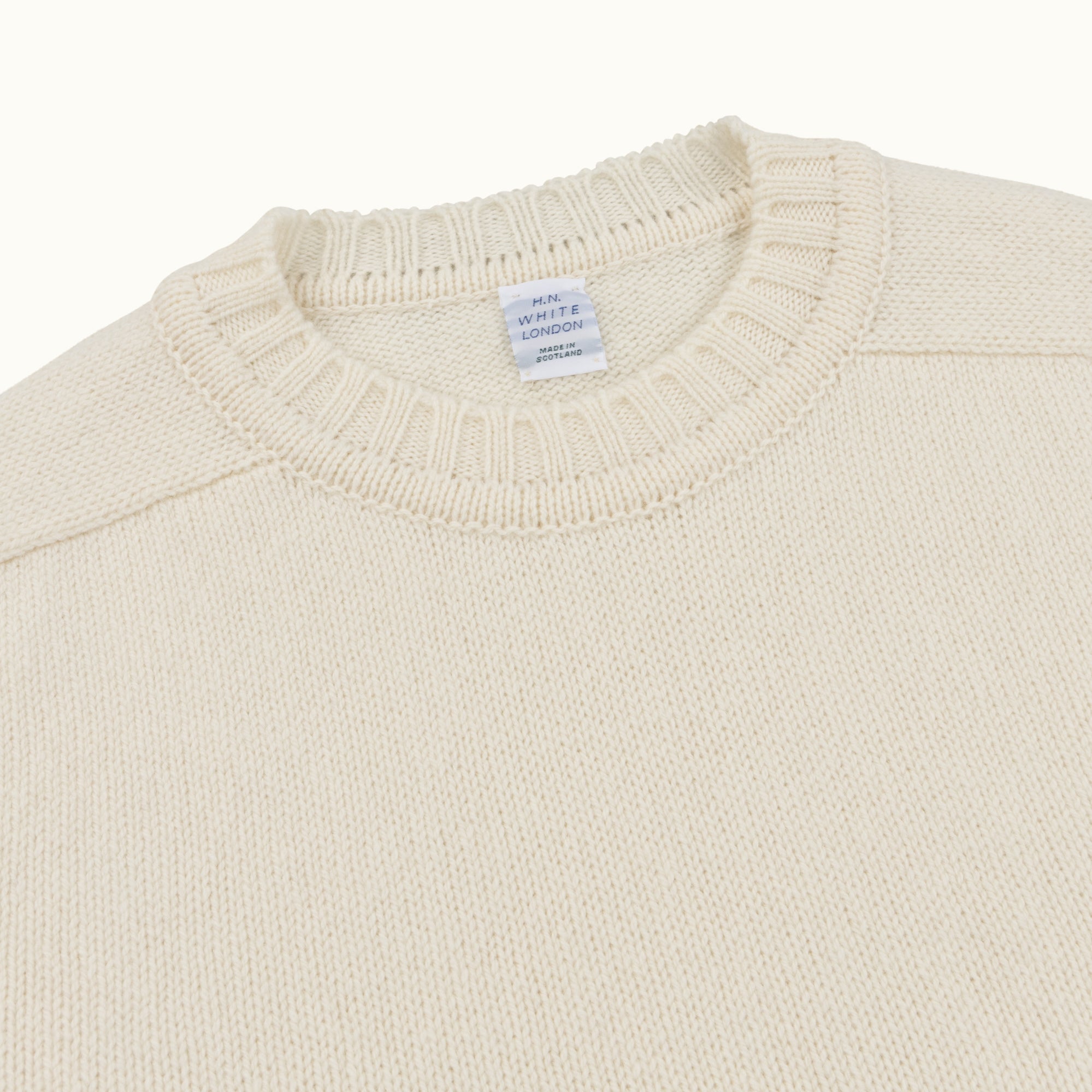 Ecru Vintage 3-Ply Saddle Shoulder Crew Neck