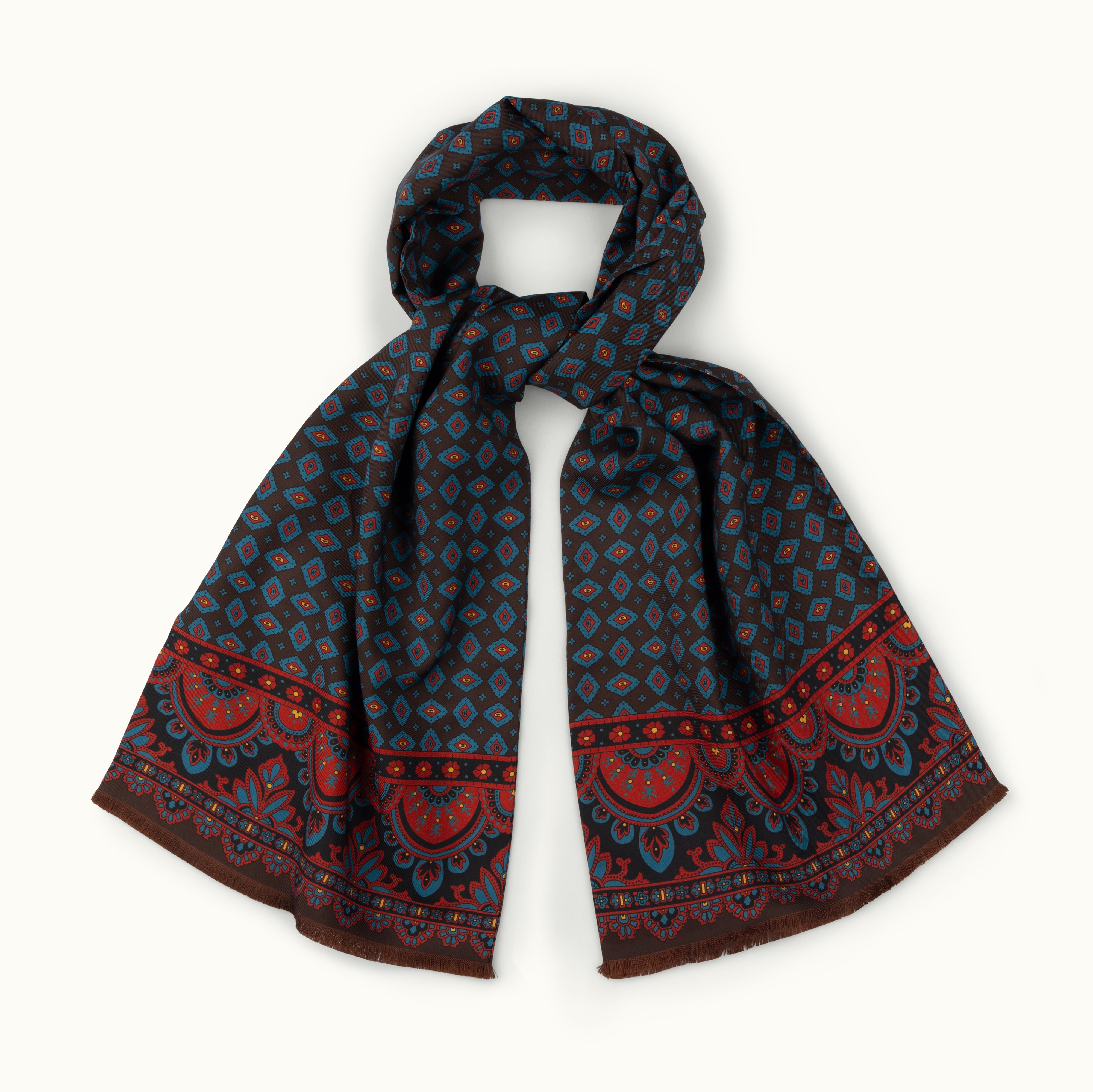 Brown Madder Archival Print Silk Scarf