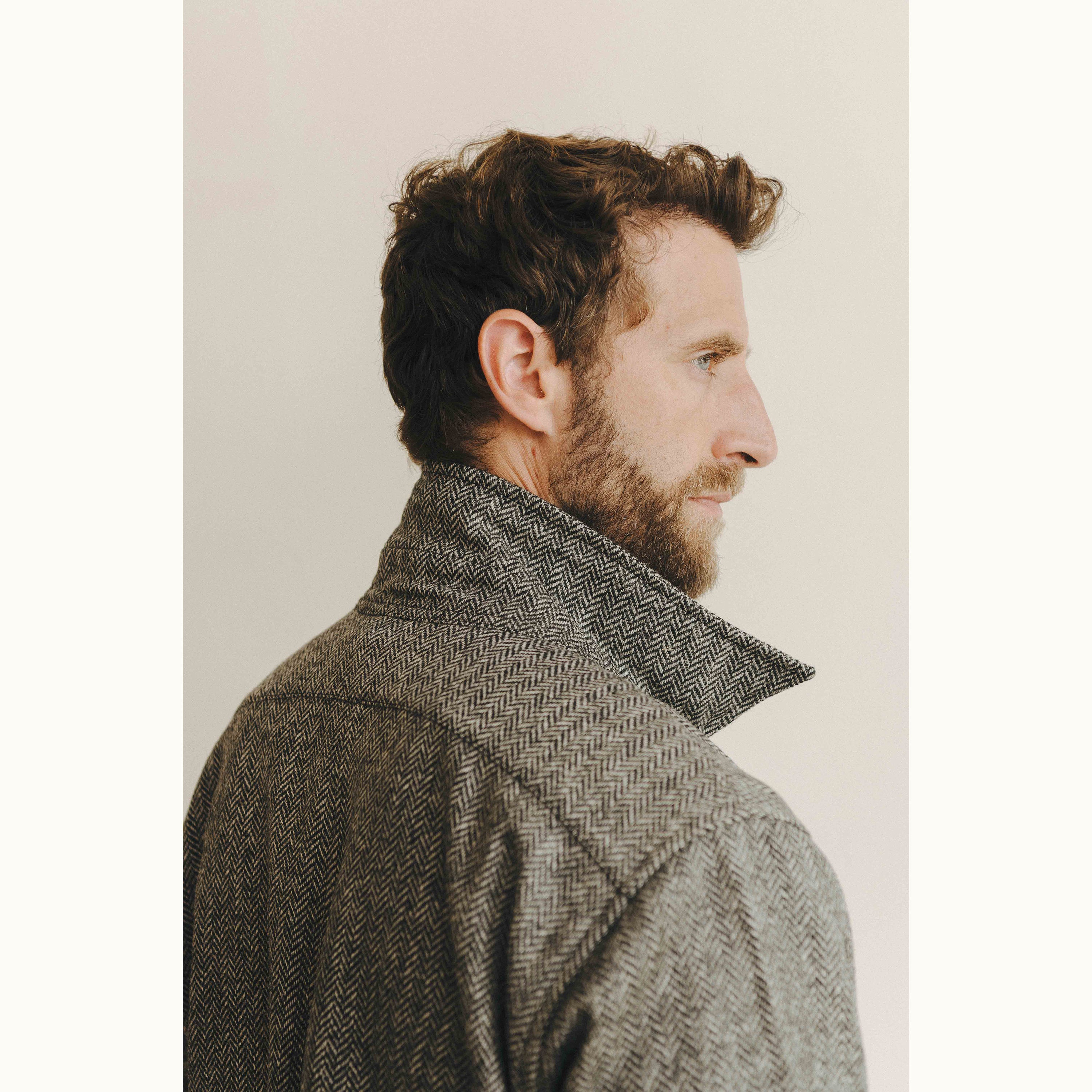 Grey Herringbone Shetland Tweed Chore Jacket