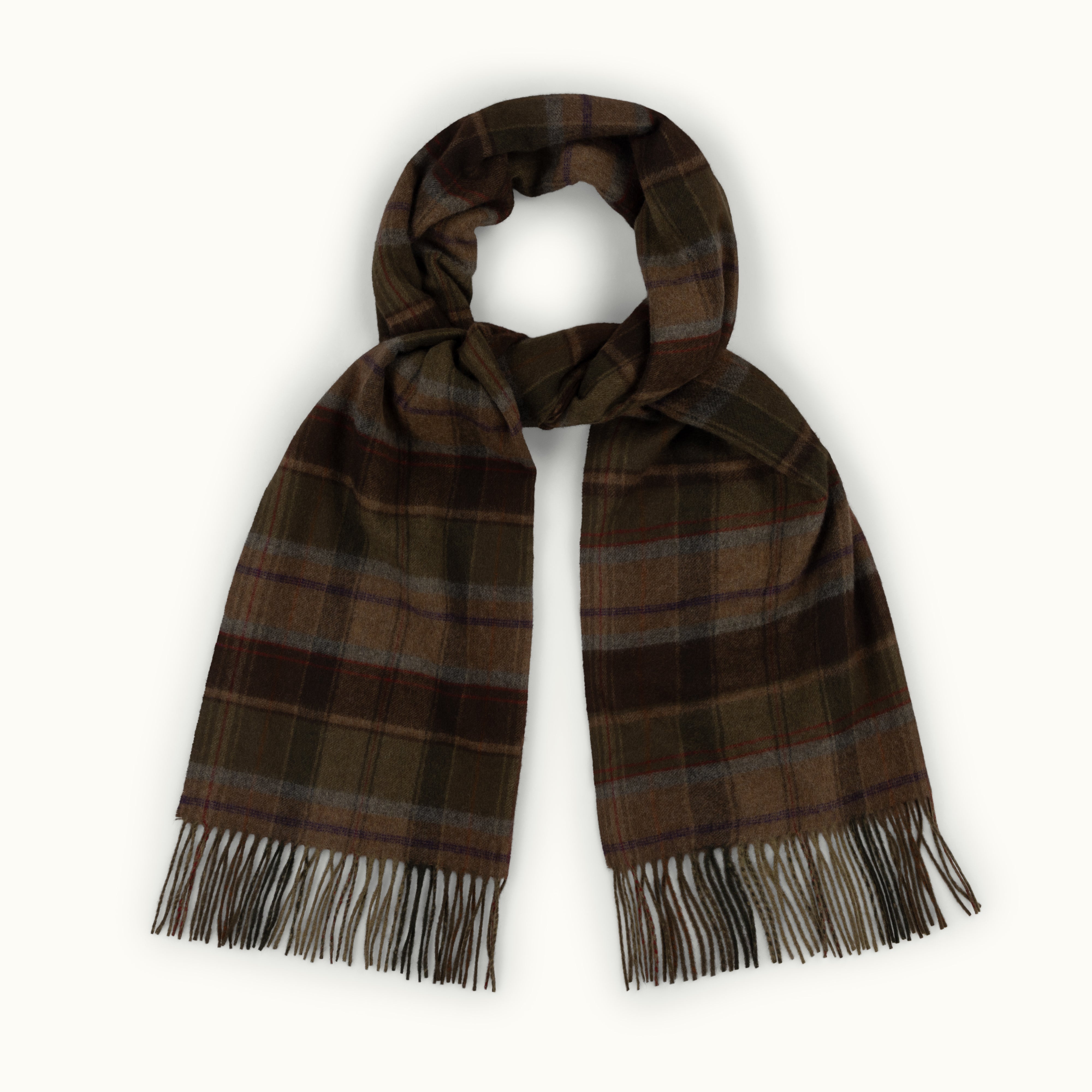 Dark Brown, Green & Tan Cashmere Scarf