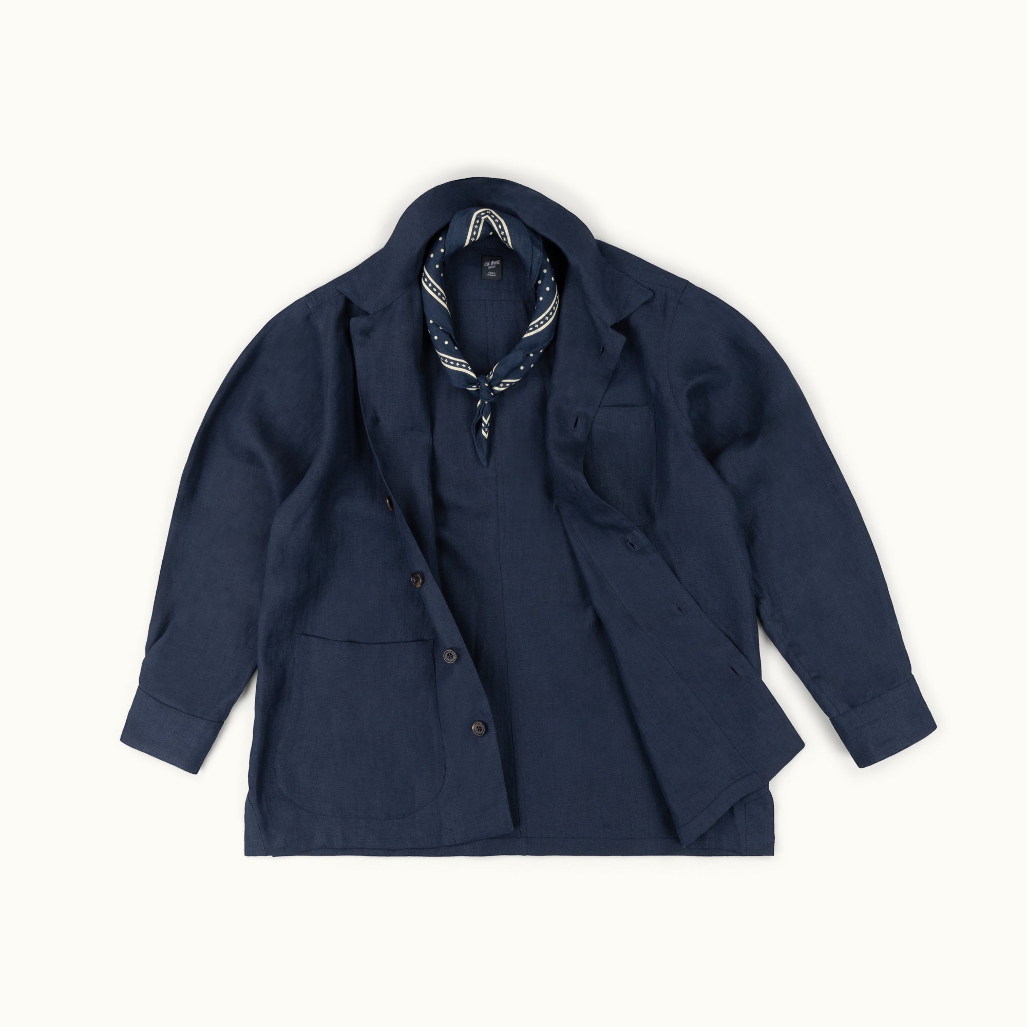 Navy Blue Spotted Linen Neckerchief