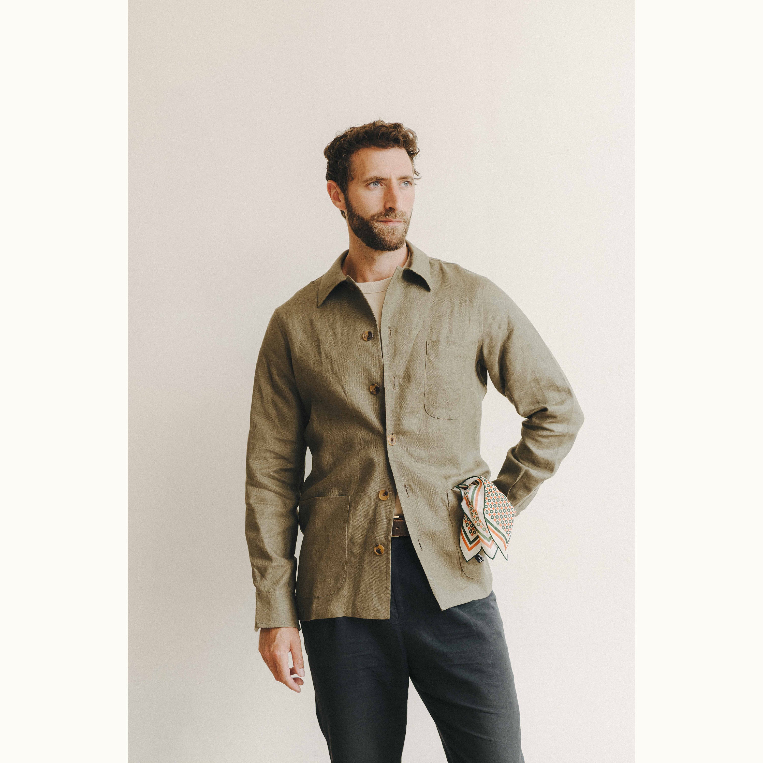 Khaki Linen Chore Jacket