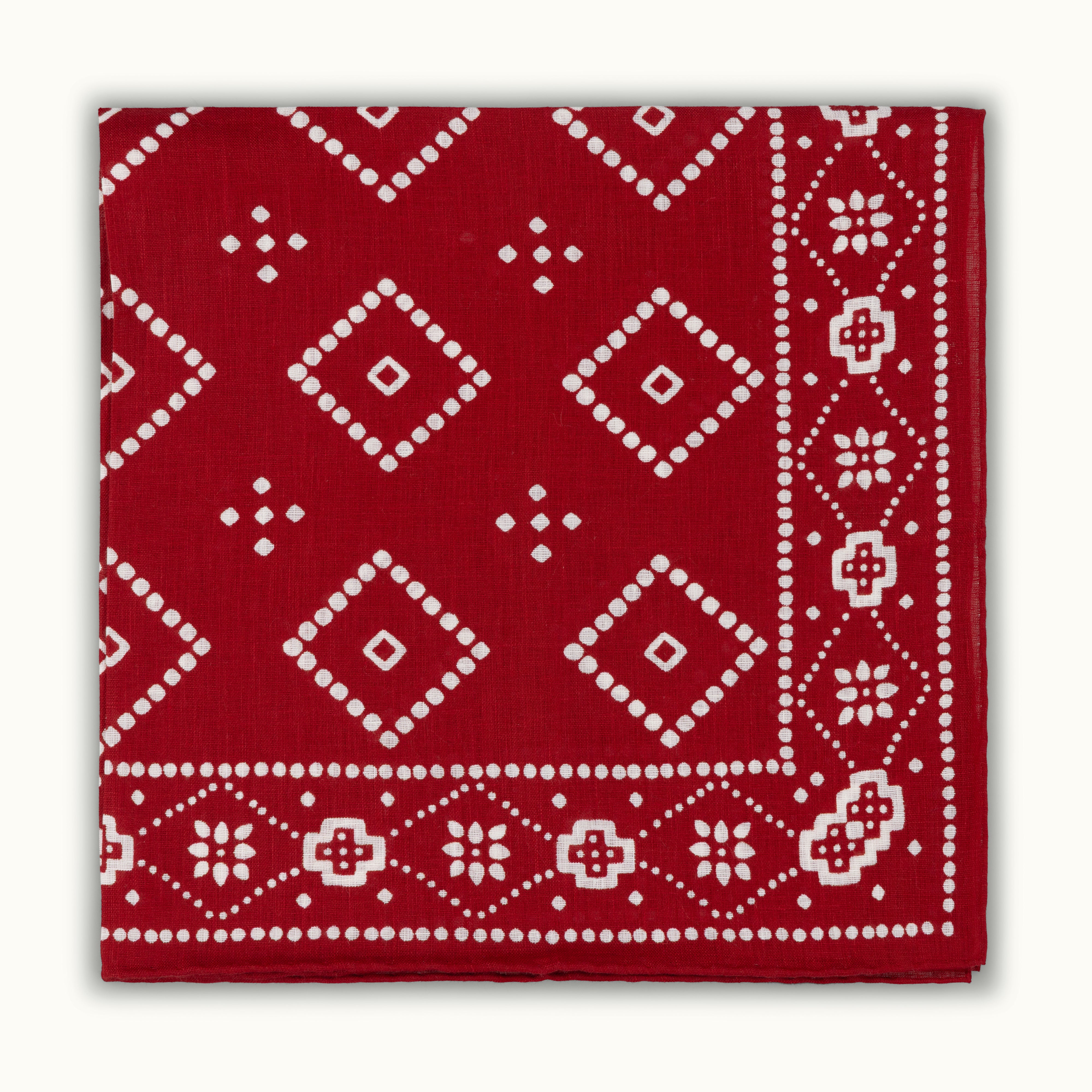 Red Bandana Print Linen Neckerchief