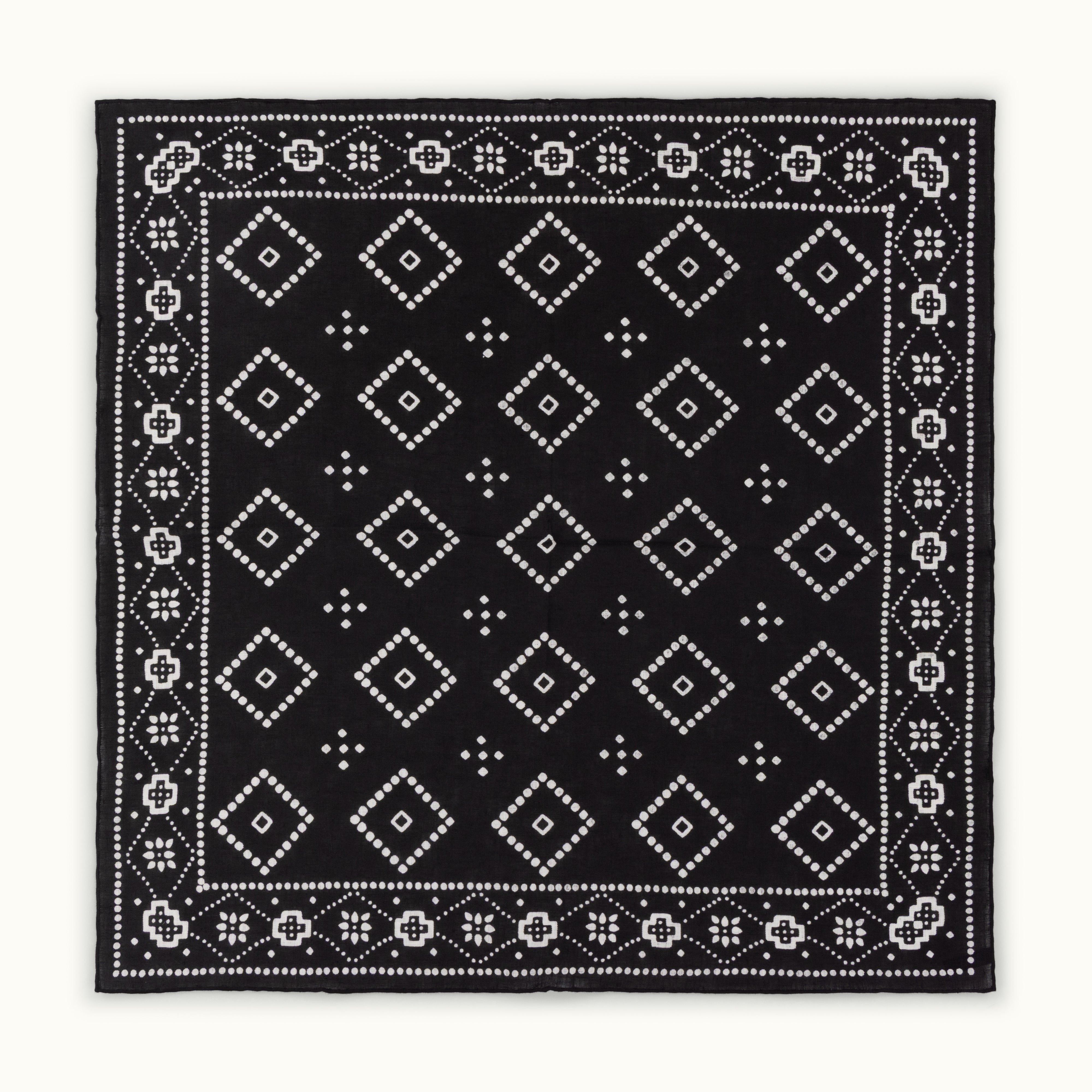 Black Bandana Print Linen Neckerchief