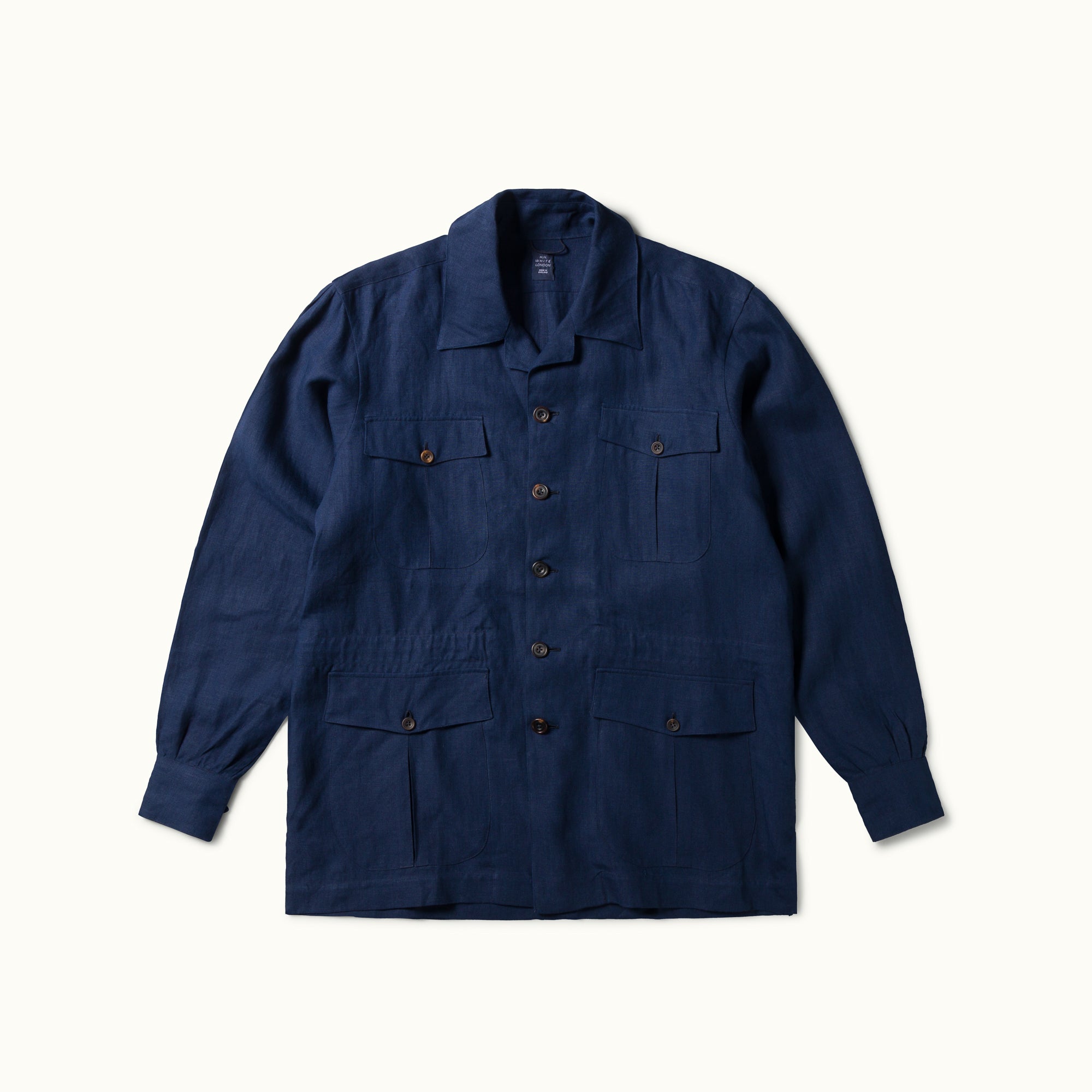 Navy Blue Linen Safari Jacket
