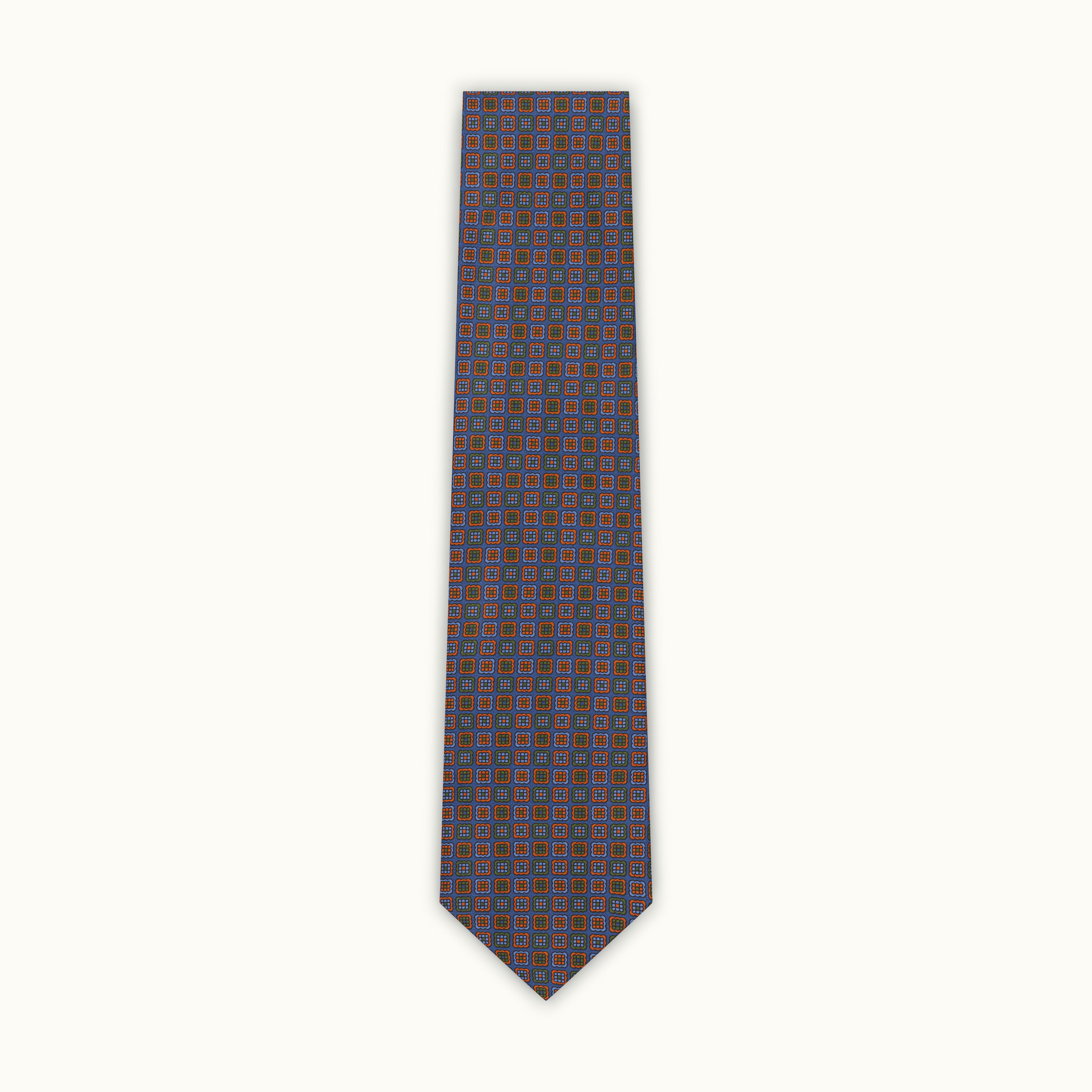 Blue & Orange Geometric Madder Silk Tie