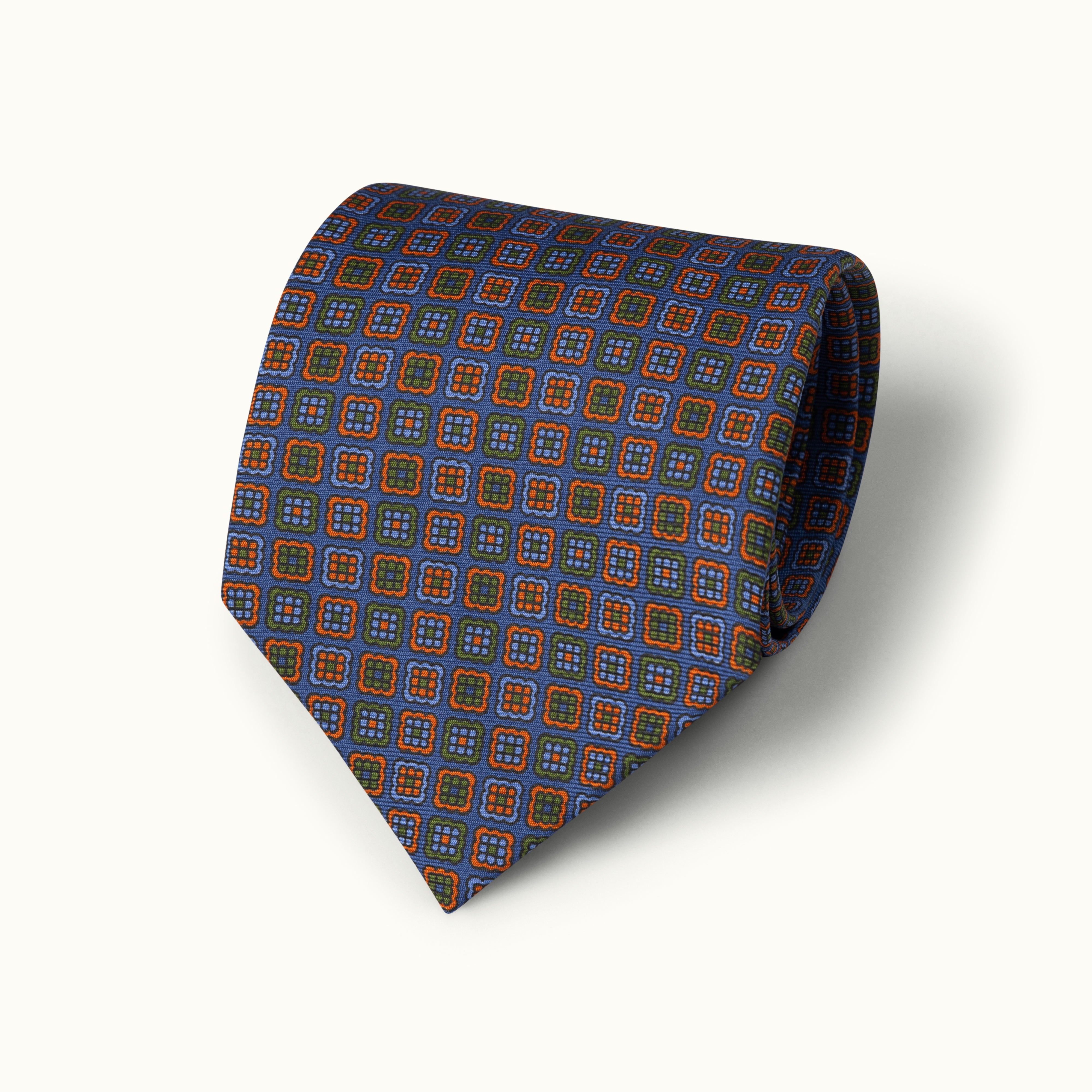Blue & Orange Geometric Madder Silk Tie
