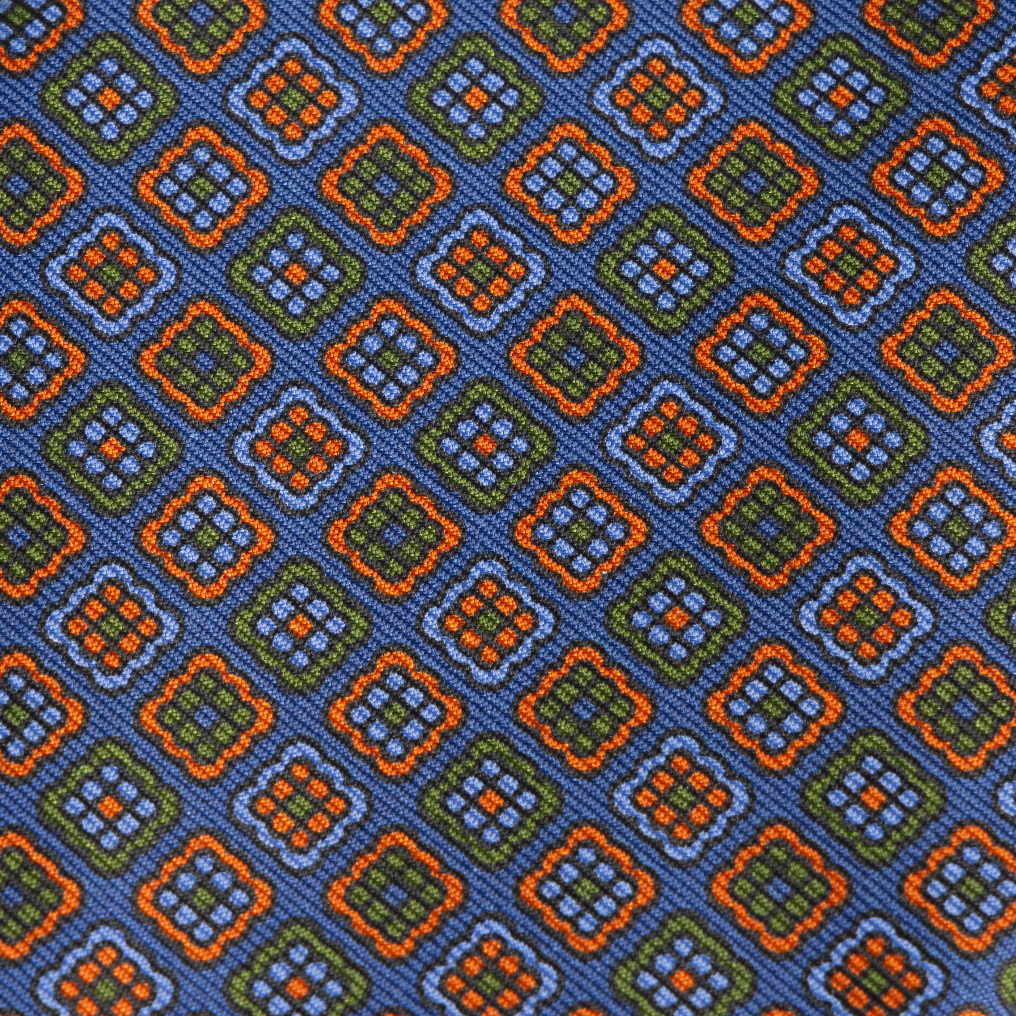 Blue & Orange Geometric Madder Silk Tie