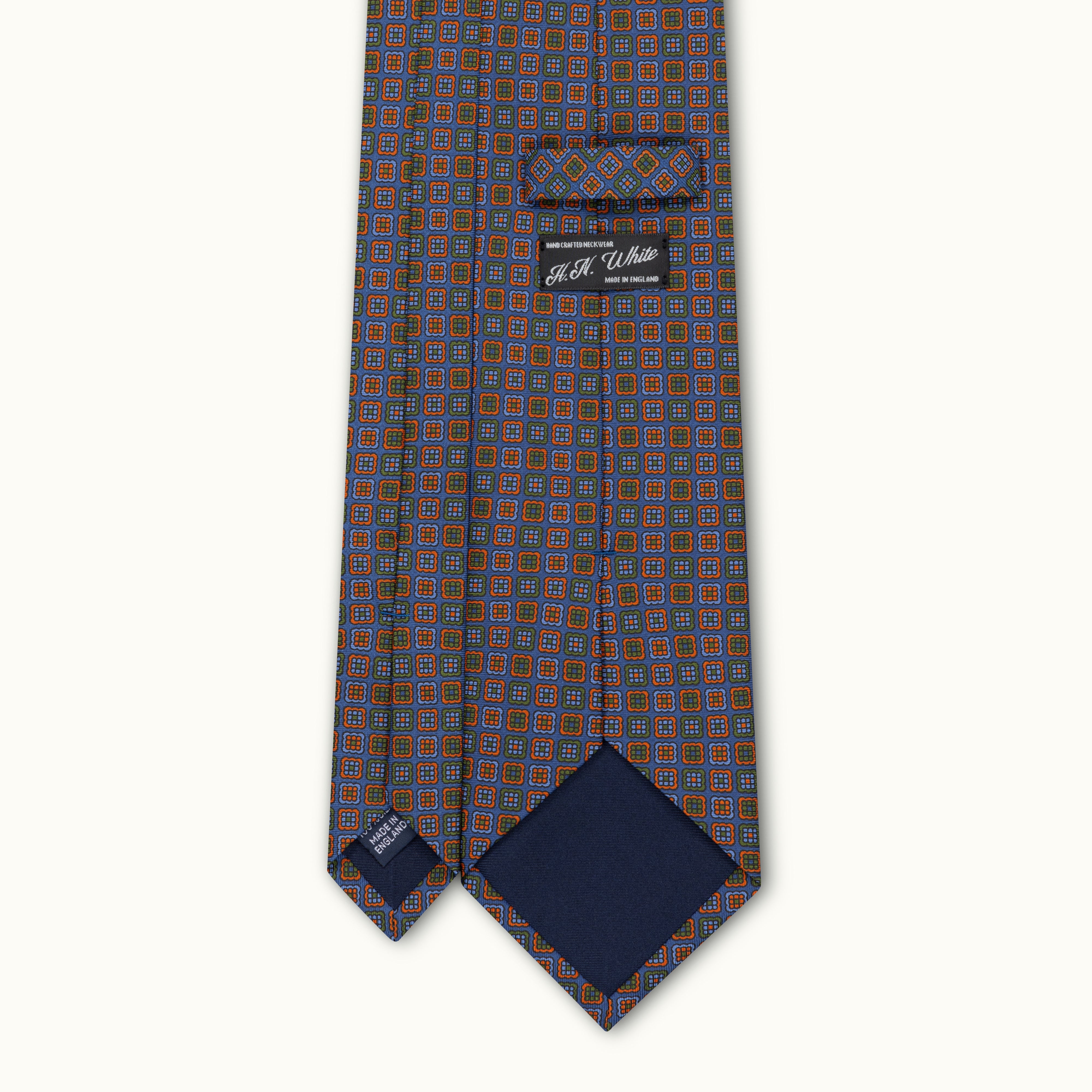 Blue & Orange Geometric Madder Silk Tie