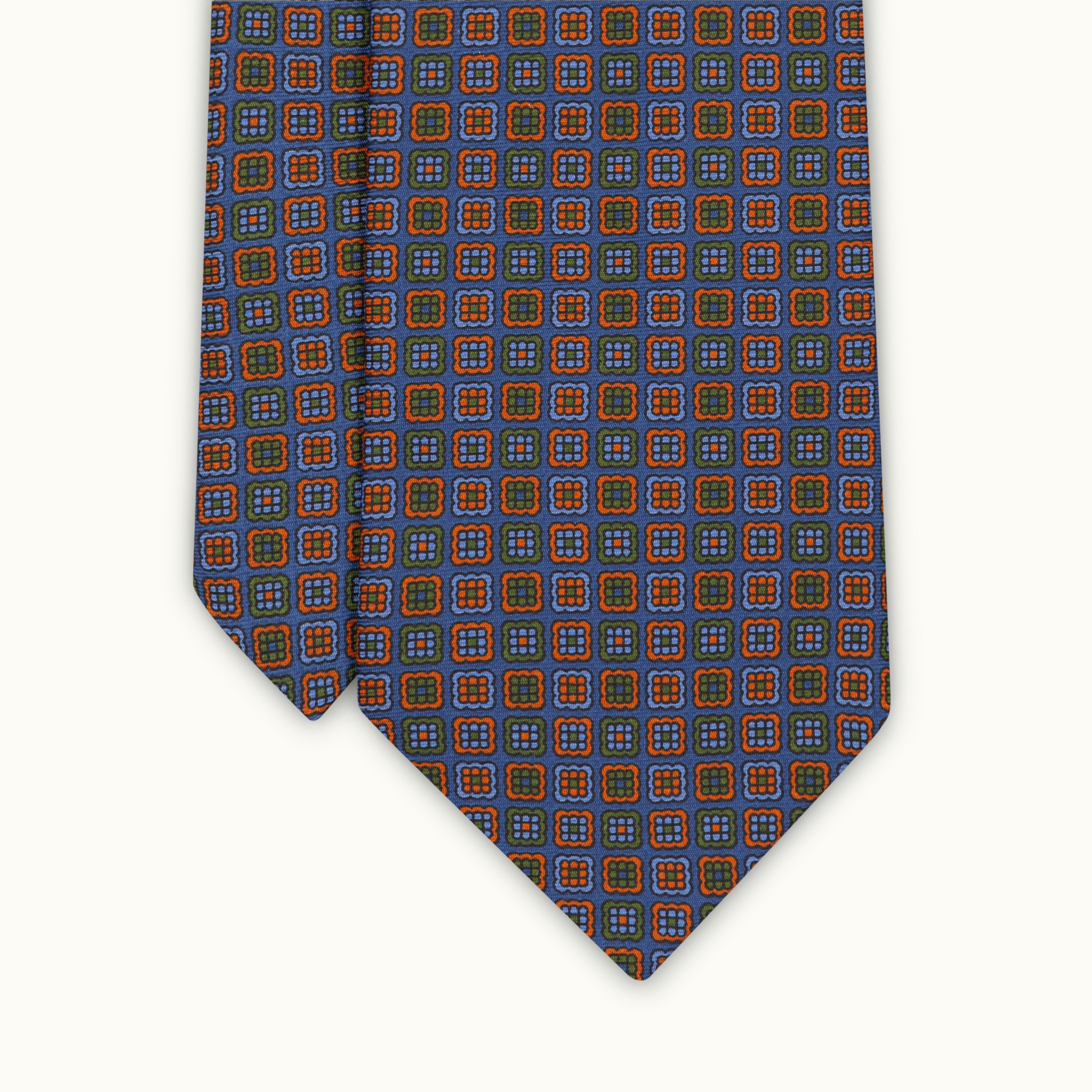 Blue & Orange Geometric Madder Silk Tie
