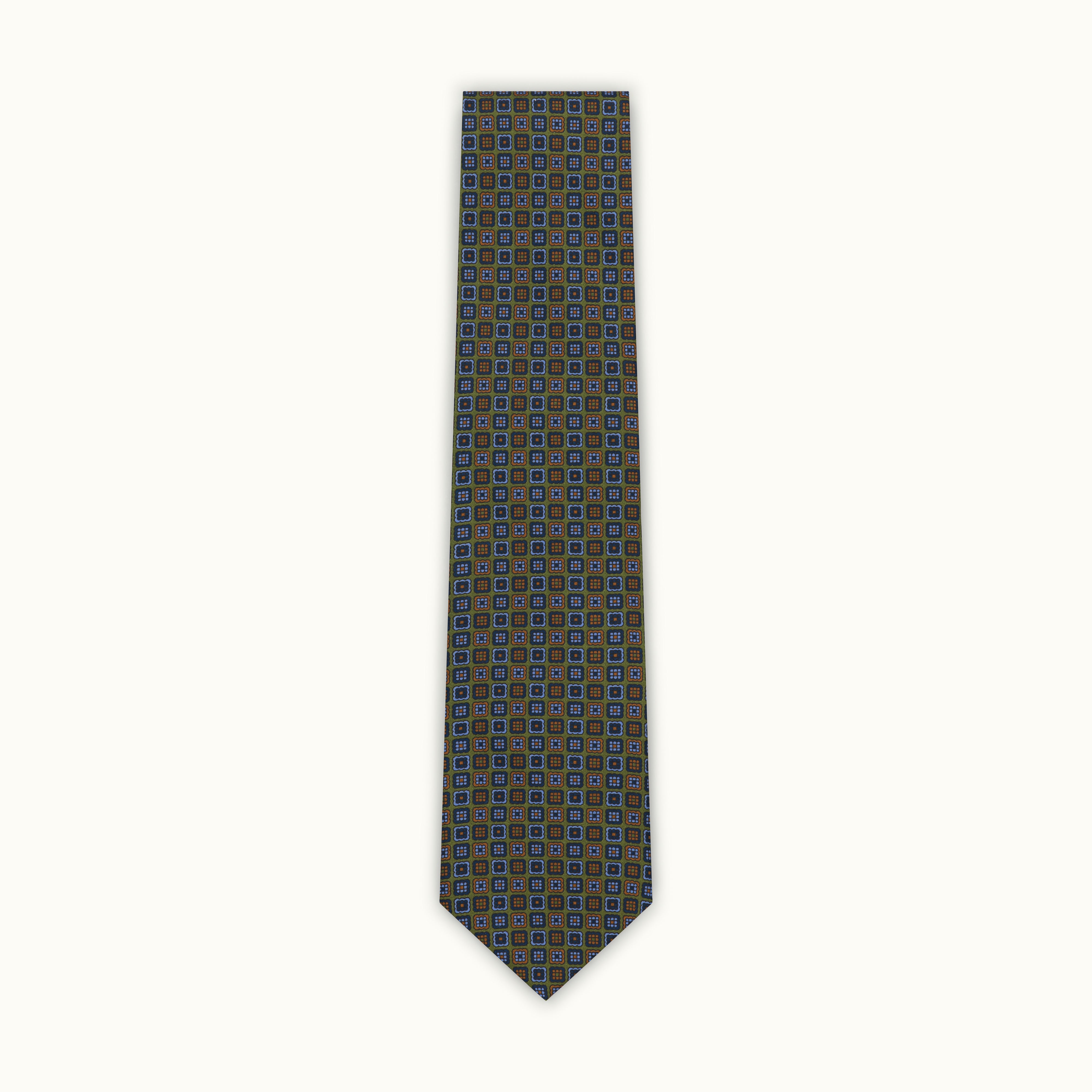 Olive Geometric Madder Silk Tie