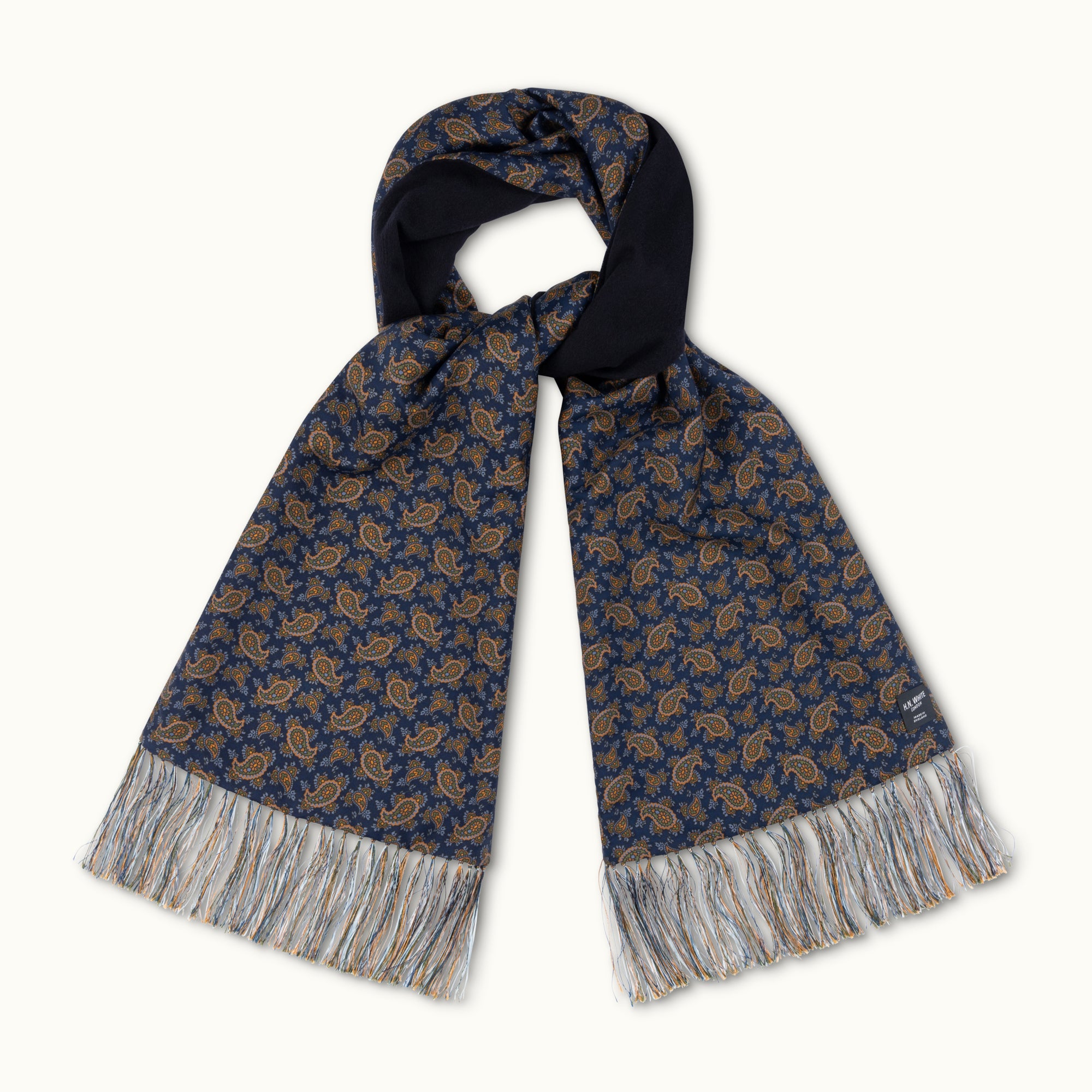 Navy Blue Paisley Madder and Cashmere Scarf