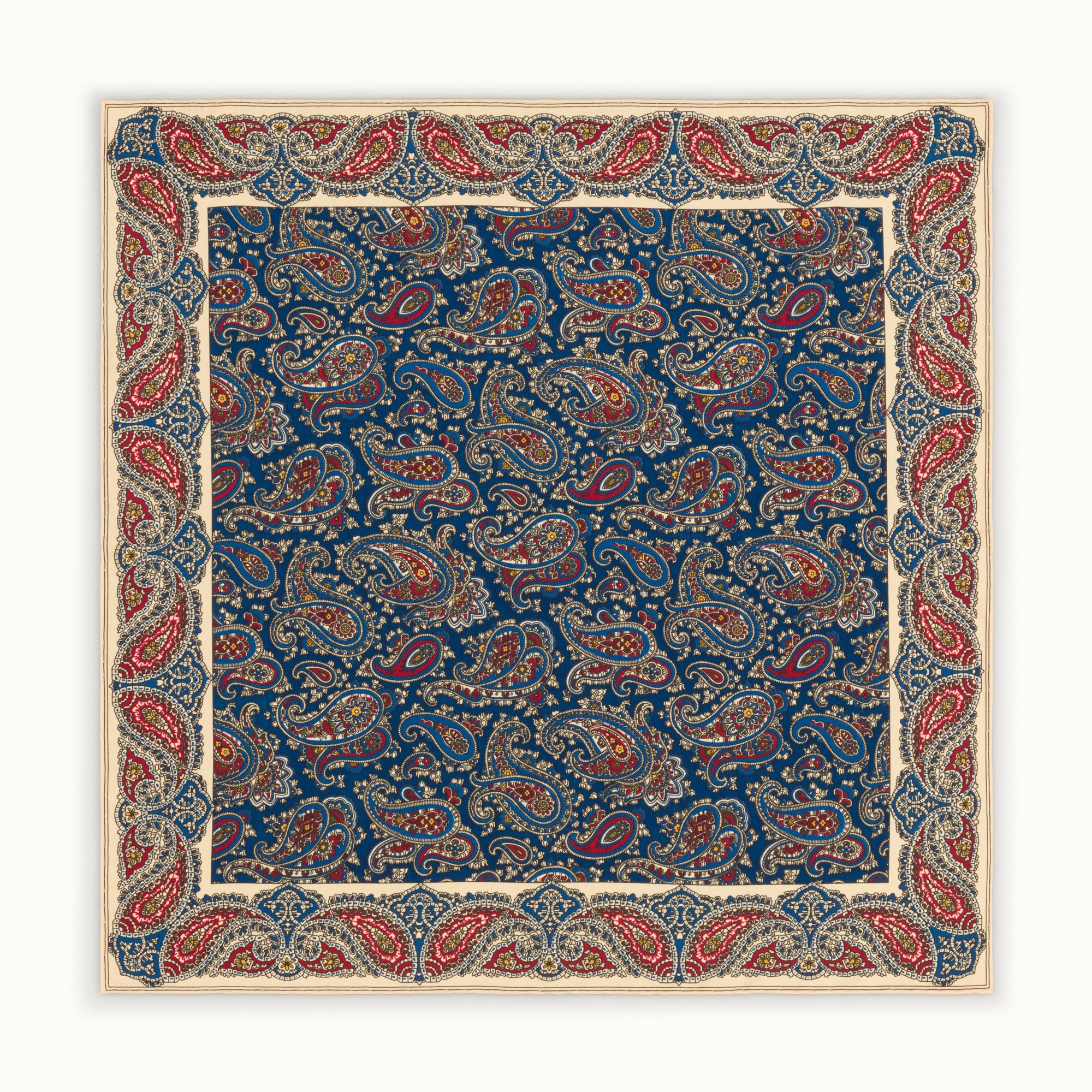 Buff & Navy Paisley Heritage Madder Pocket Square