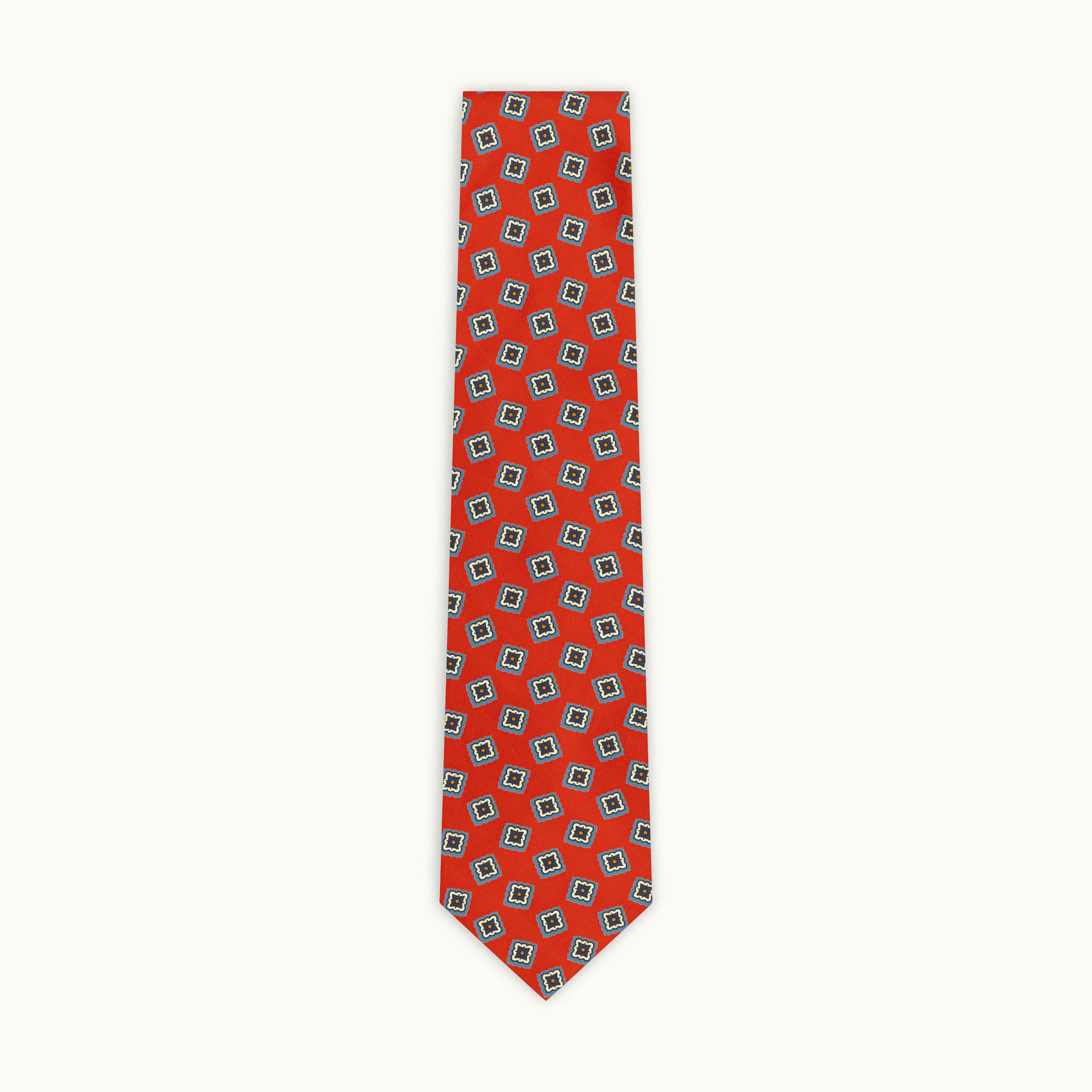 Rust & Turquoise Madder Tumbling Squares Silk Tie