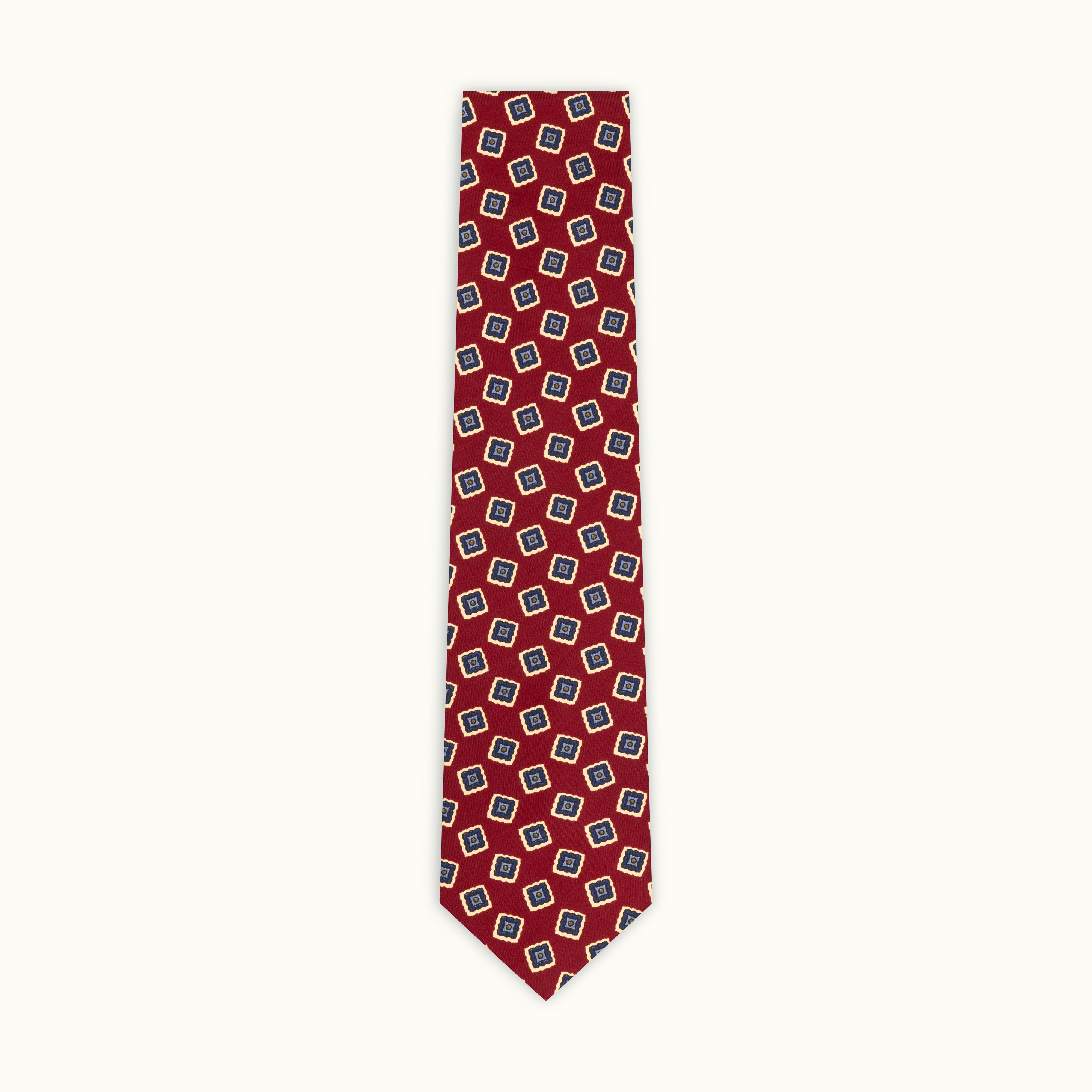 Madder Red Tumbling Squares Silk Tie