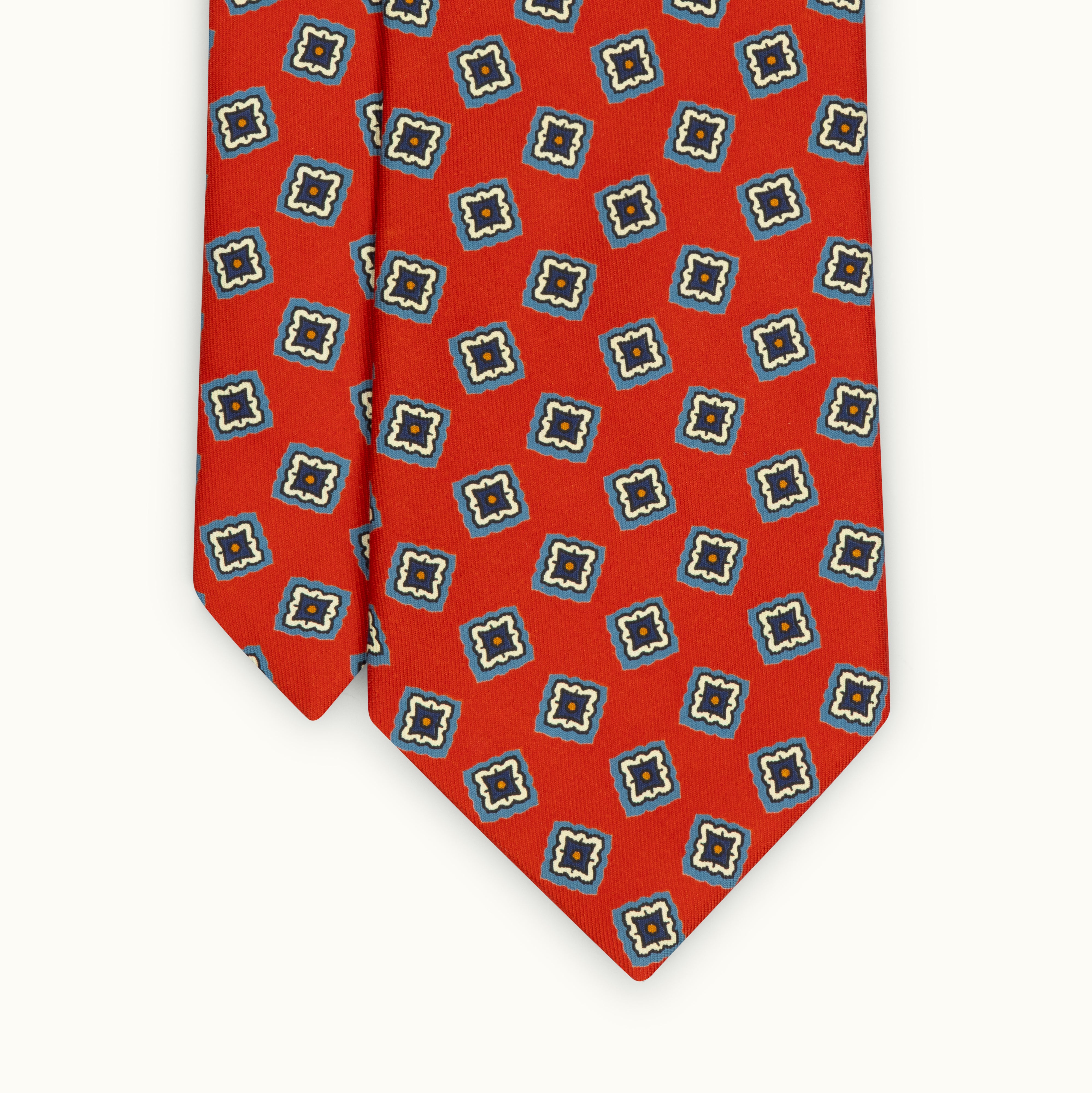 Rust & Turquoise Madder Tumbling Squares Silk Tie